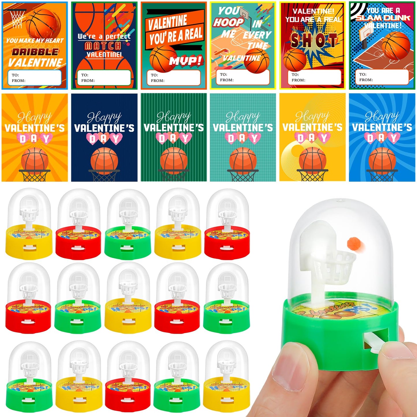 AUUGUU 30 Valentine Cards with Mini Basketball Games – Classroom Gift Set for Kids