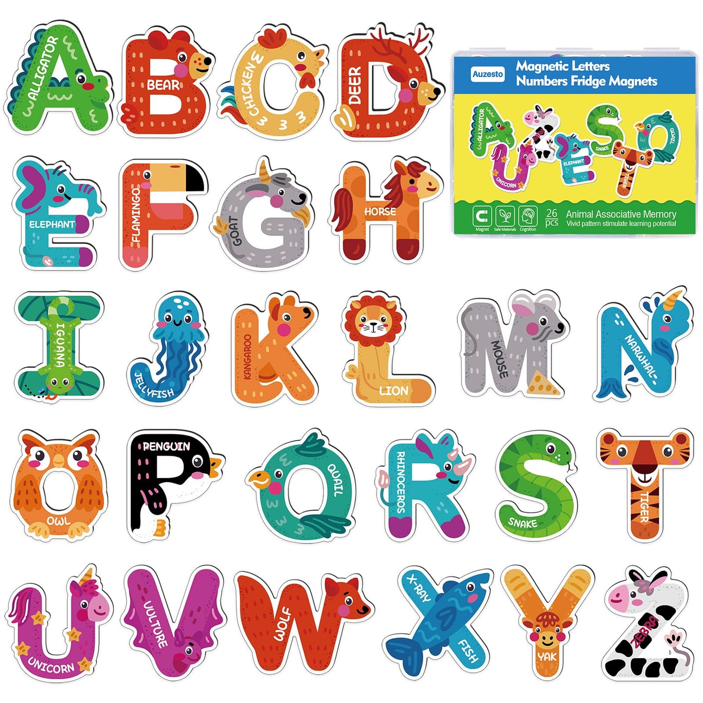 Auzesto 26Pcs Magnetic Letters – Animal ABC Alphabet Magnets for Fridge Learning