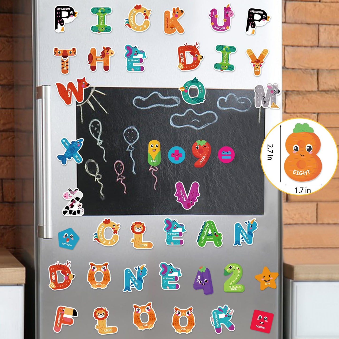 Auzesto 48Pcs Magnetic Letters & Numbers Fridge Magnets – Animal Alphabet Set
