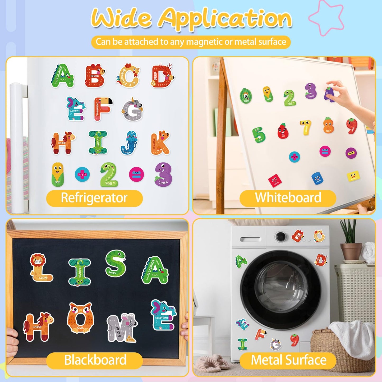Auzesto 48Pcs Magnetic Letters & Numbers Fridge Magnets – Animal Alphabet Set