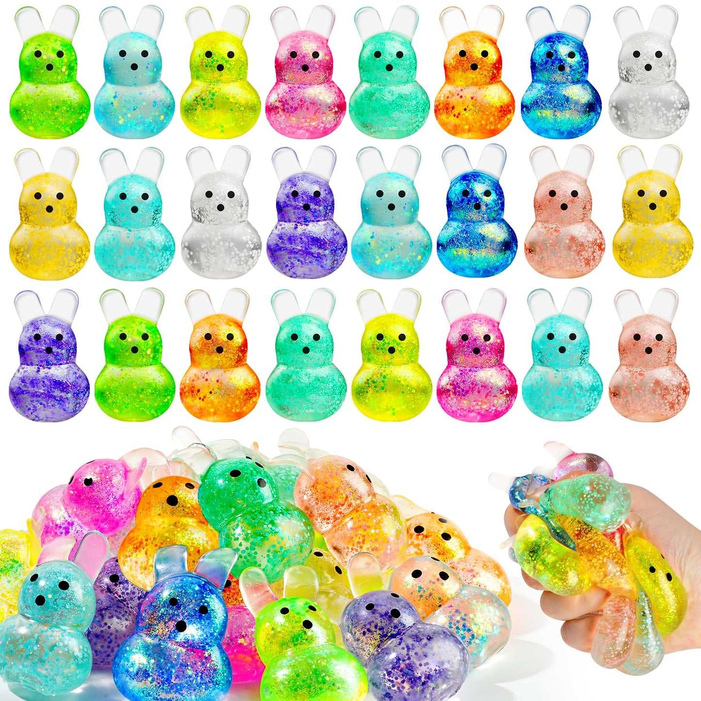 AUZXMCN 24Pcs Easter Squishy Bunny Stress Balls – Fidget Toys