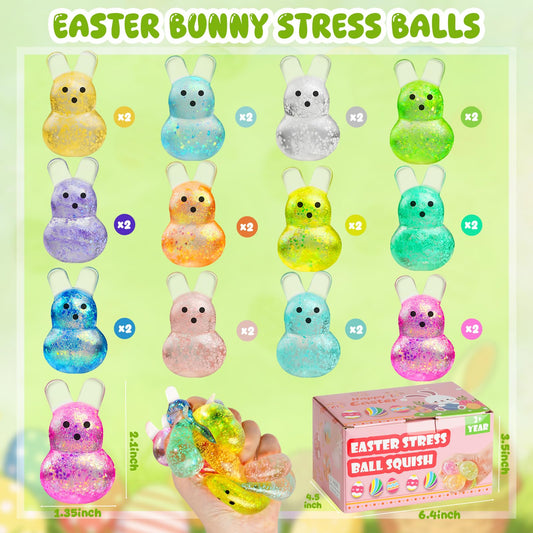 AUZXMCN 24Pcs Easter Squishy Bunny Stress Balls – Fidget Toys