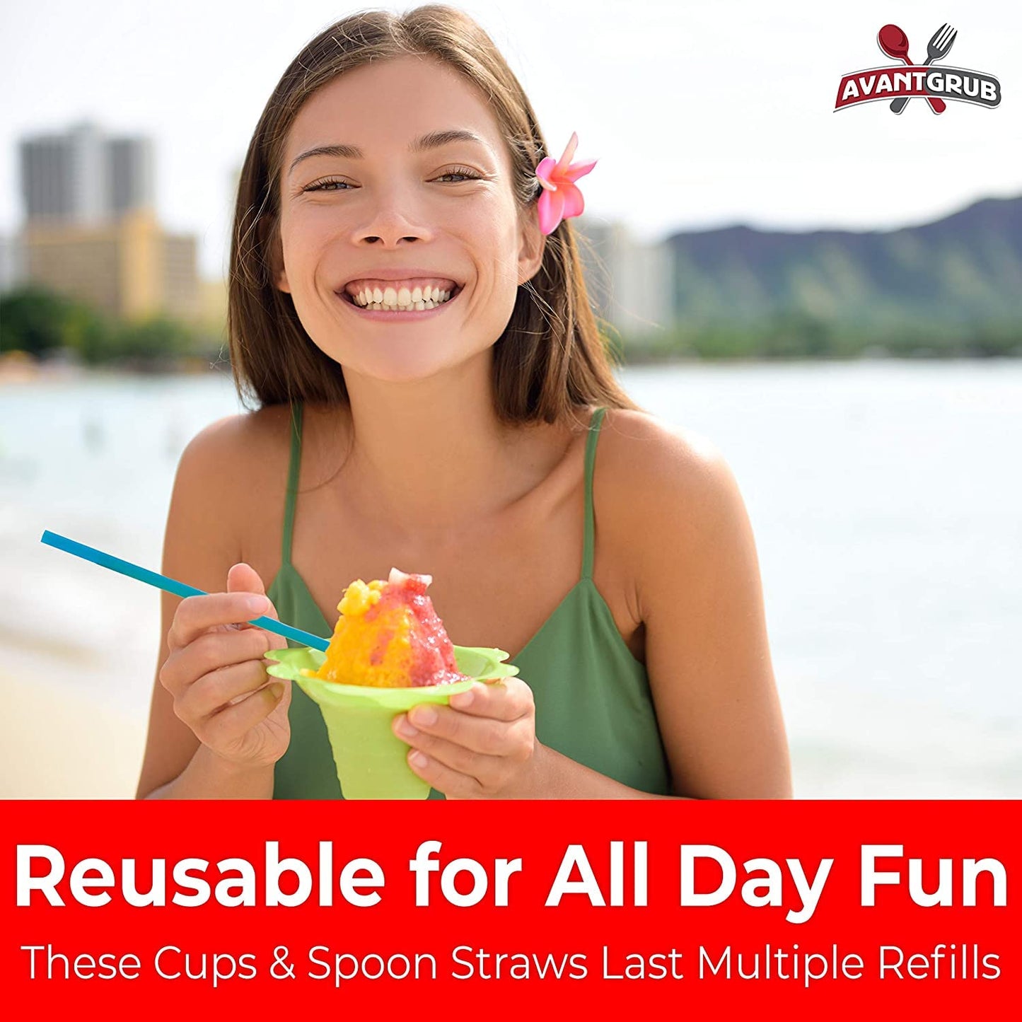 Avant Grub Leak-Proof 4oz Flower Snow Cone Cups 100 Pack — Reusable, Drip-Catching