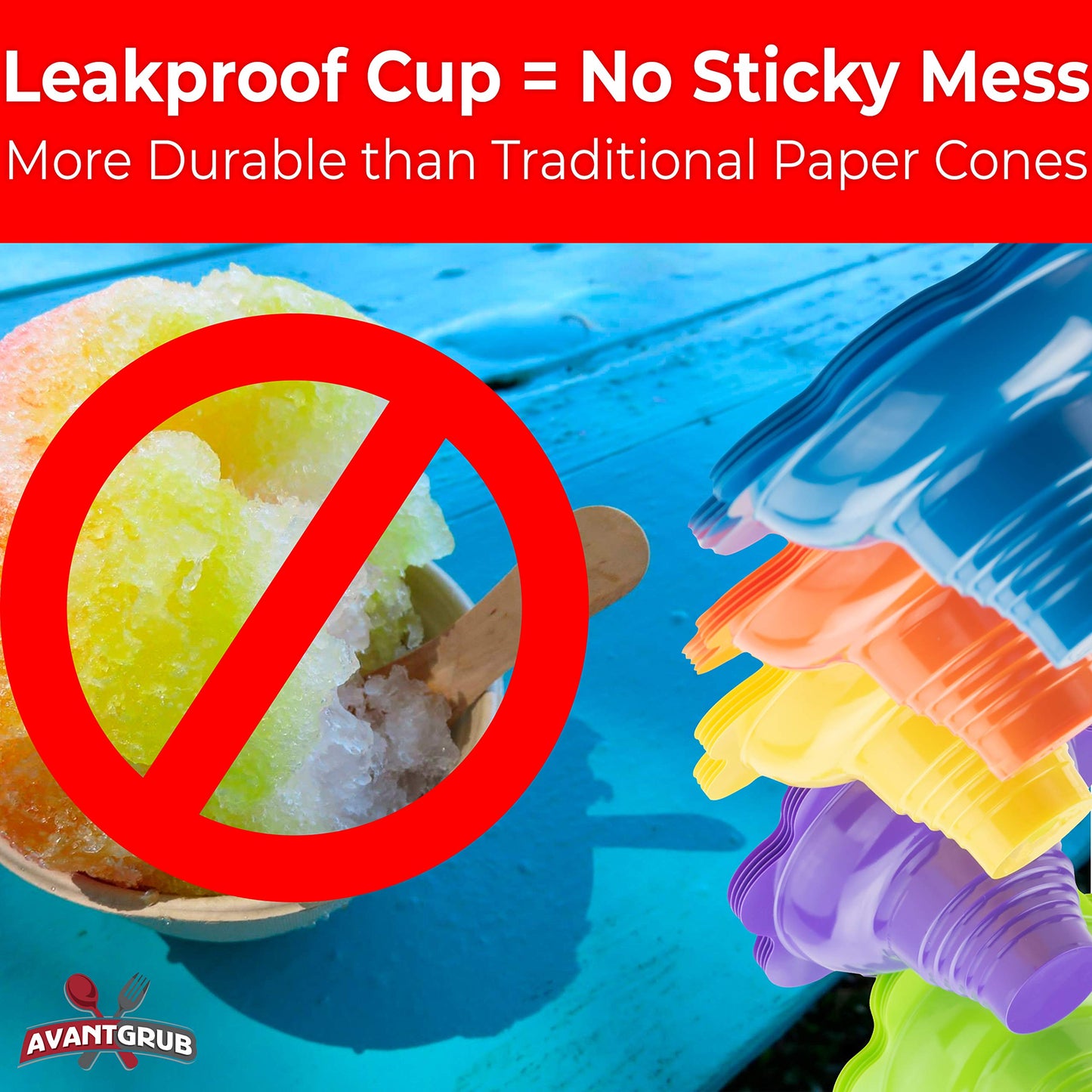 Avant Grub Leak-Proof 4oz Flower Snow Cone Cups 100 Pack — Reusable, Drip-Catching