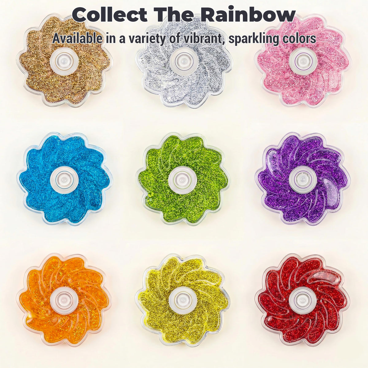Aveloki Fidget Toys 9 Pack – Flower Shaped Glitter Fidget Spinners for Kids 3+ | Anxiety Relief & Travel Friendly