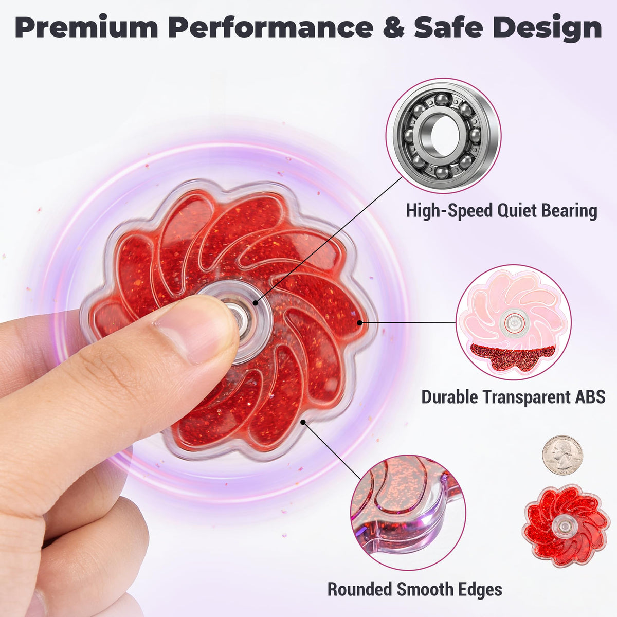 Aveloki Fidget Toys 9 Pack – Flower Shaped Glitter Fidget Spinners for Kids 3+ | Anxiety Relief & Travel Friendly