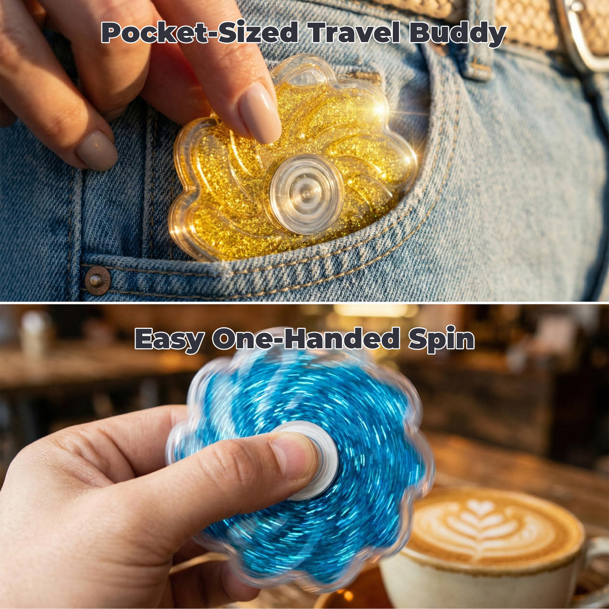 Aveloki Fidget Toys 9 Pack – Flower Shaped Glitter Fidget Spinners for Kids 3+ | Anxiety Relief & Travel Friendly