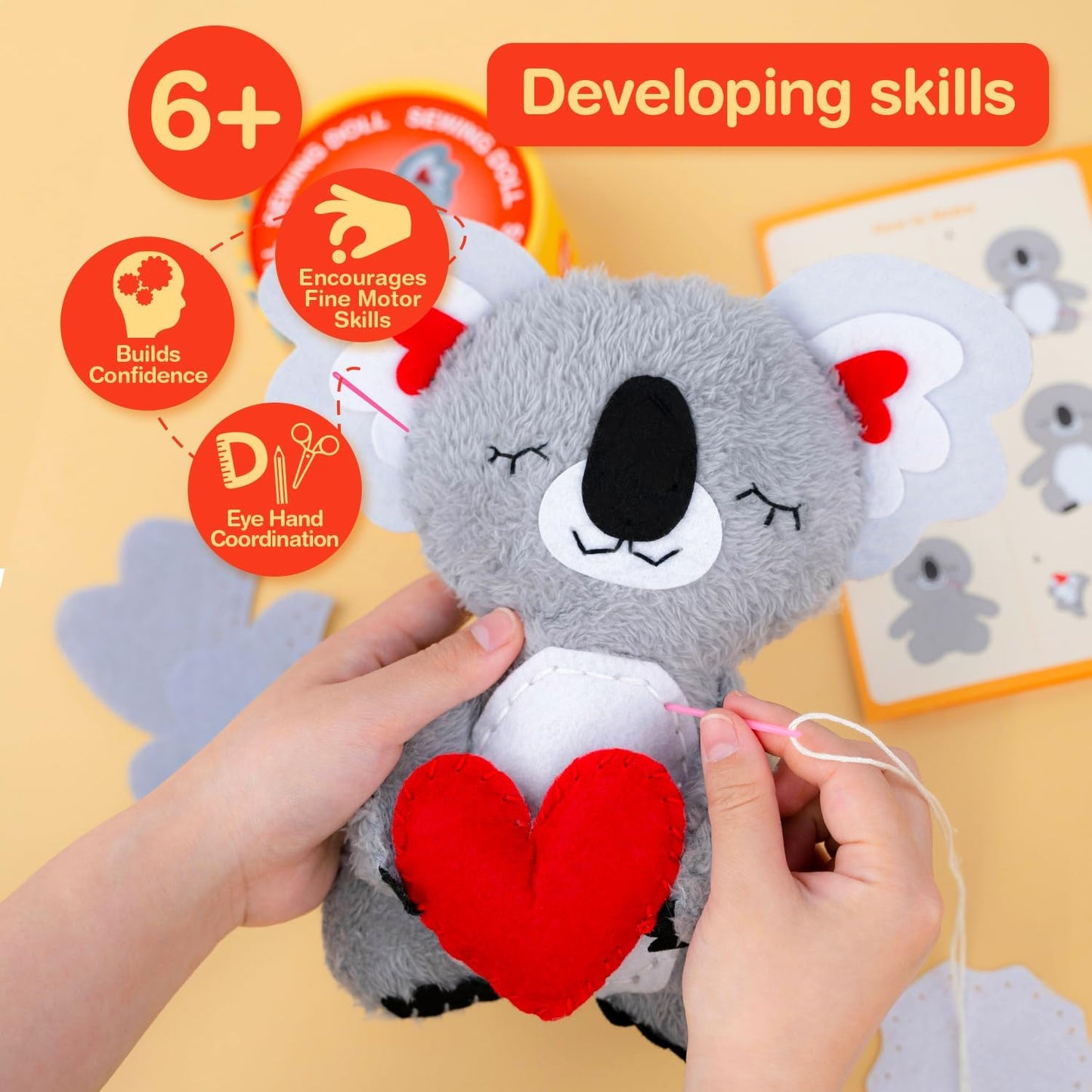 Avenir My First Sewing Kit for Kids 6-12 | Learn to Sew DIY Plush with Safe Tools