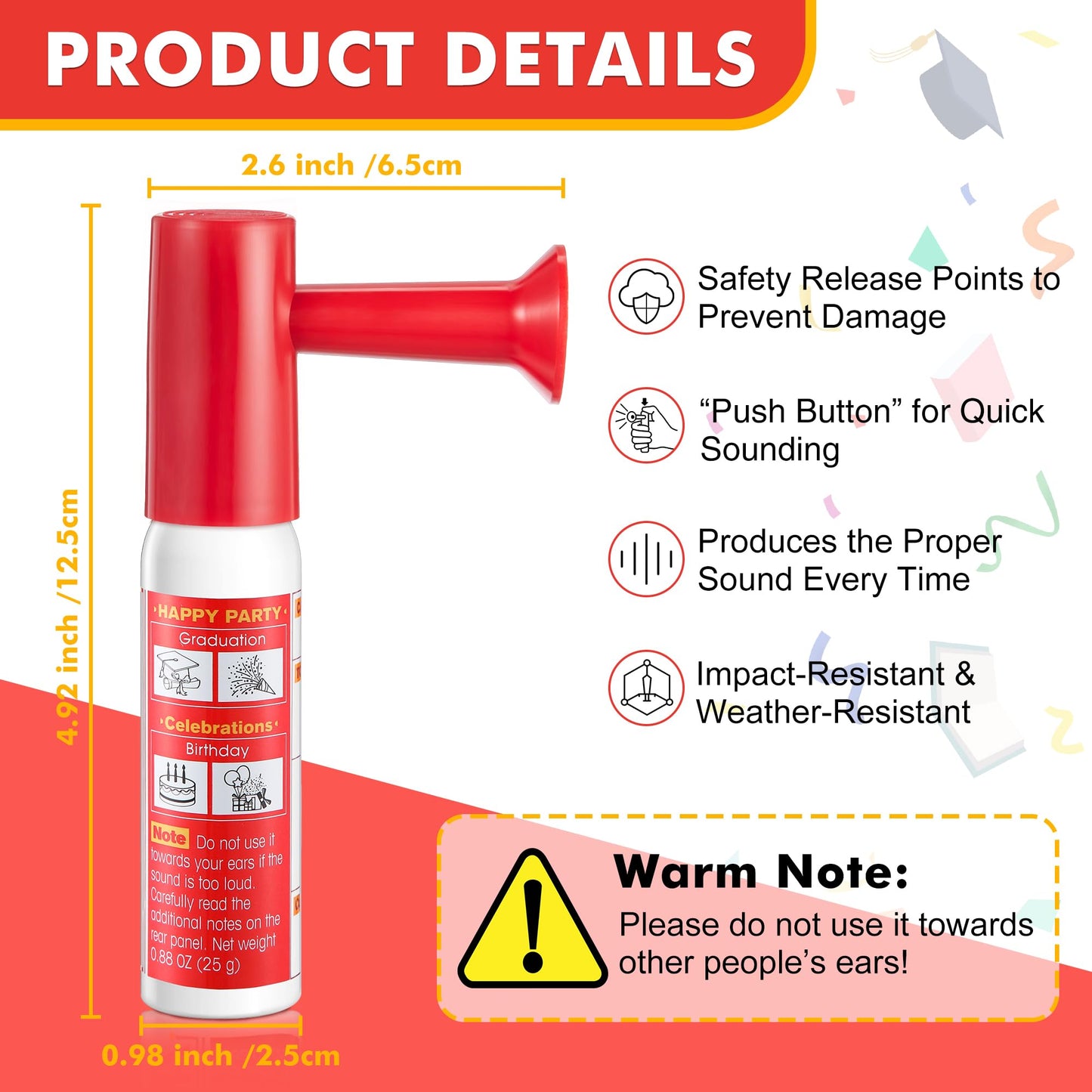 Avenuebool 1 Pack Mini Air Horn – Portable 0.88 oz Loud Noise Maker (Red) for Sports, Parties, Safety