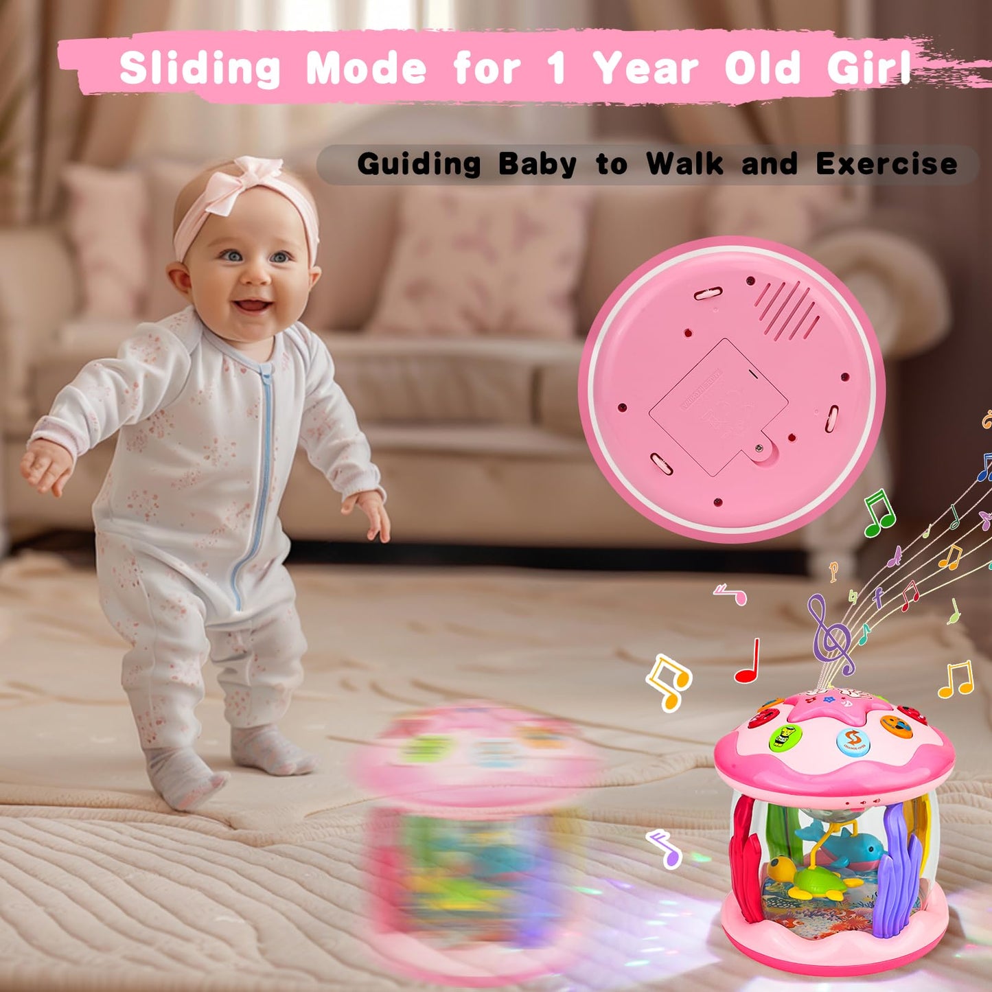 Avesa Ocean Rotating Light-Up Musical Toy for Babies 6-12 Months - Pink