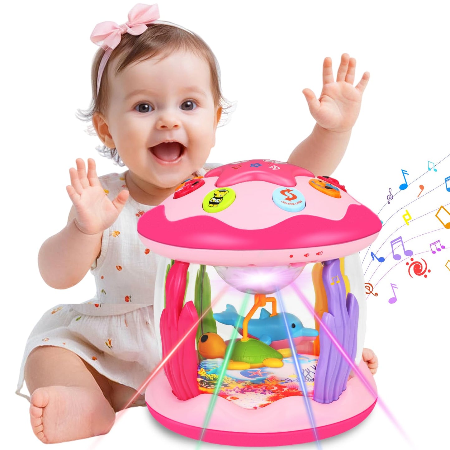 Avesa Ocean Rotating Light-Up Musical Toy for Babies 6-12 Months - Pink