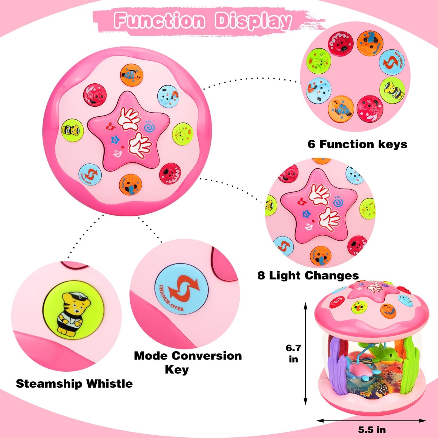 Avesa Ocean Rotating Light-Up Musical Toy for Babies 6-12 Months - Pink
