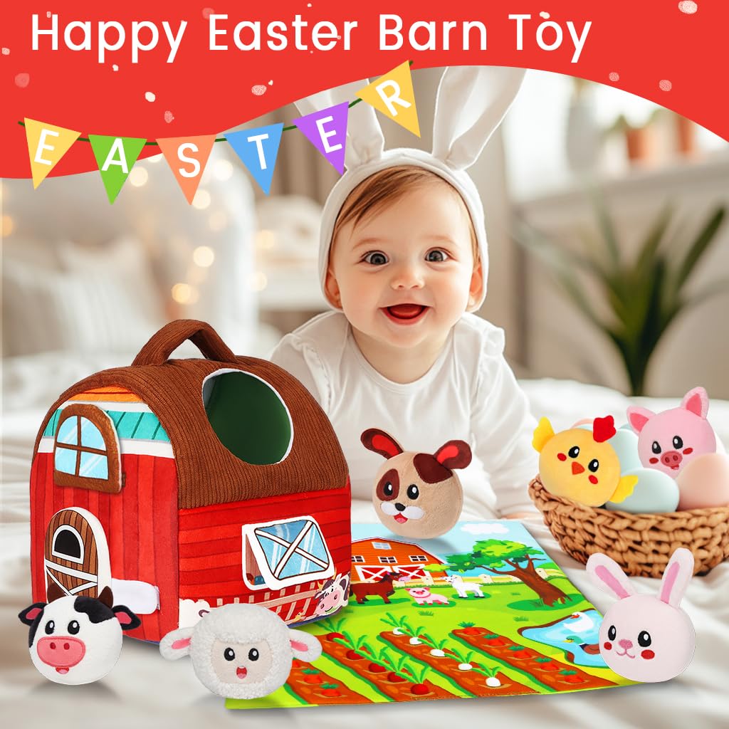 Avesa Baby Toys 6-12 Months | Soft Barn Toy with Plush Farm Animals & Rattle