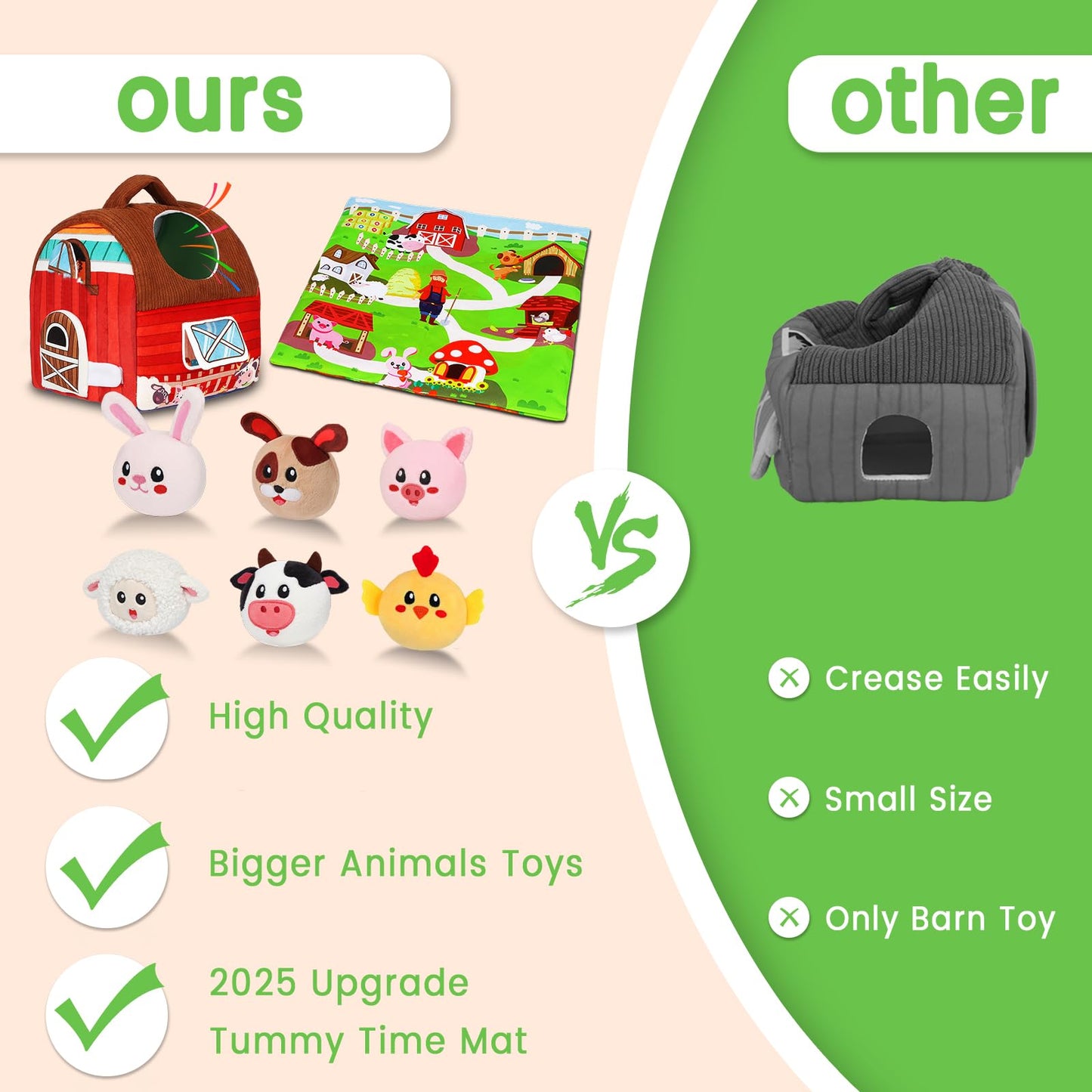 Avesa Baby Toys 6-12 Months | Soft Barn Toy with Plush Farm Animals & Rattle