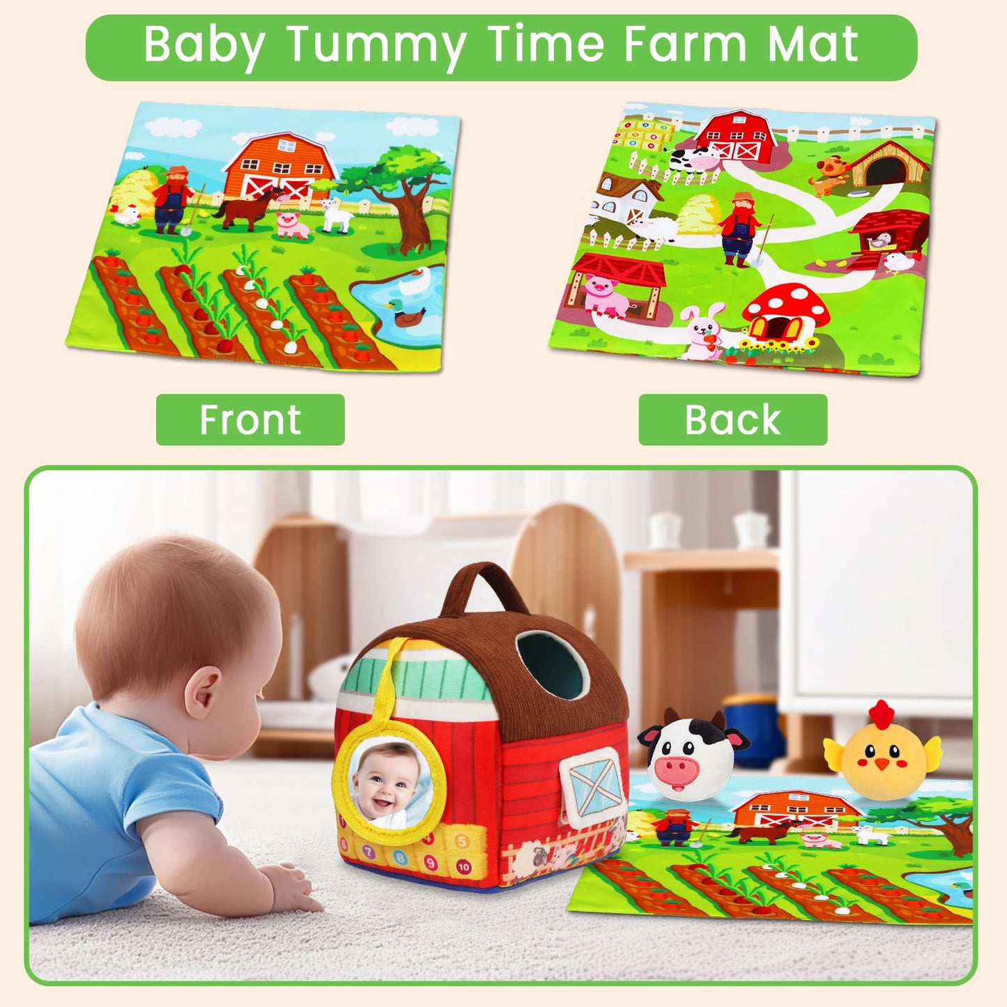 Avesa Baby Toys 6-12 Months | Soft Barn Toy with Plush Farm Animals & Rattle