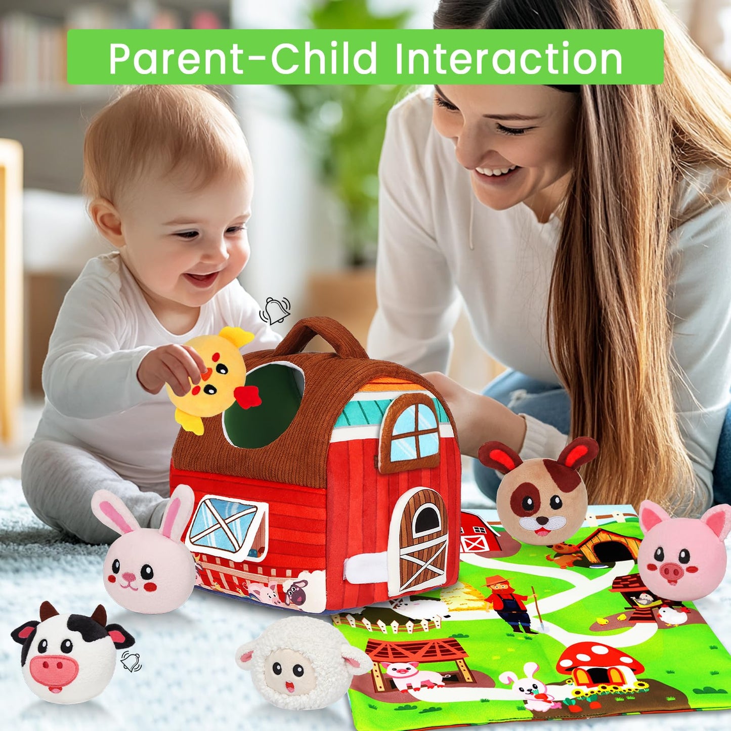 Avesa Baby Toys 6-12 Months | Soft Barn Toy with Plush Farm Animals & Rattle