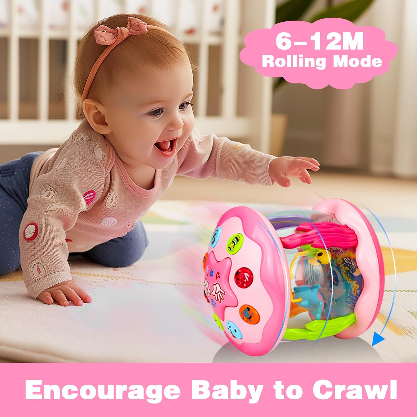 Avesa Ocean Rotating Light-Up Musical Toy for Babies 6-12 Months - Pink
