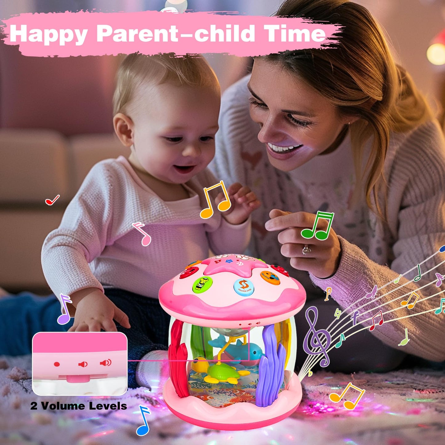 Avesa Ocean Rotating Light-Up Musical Toy for Babies 6-12 Months - Pink