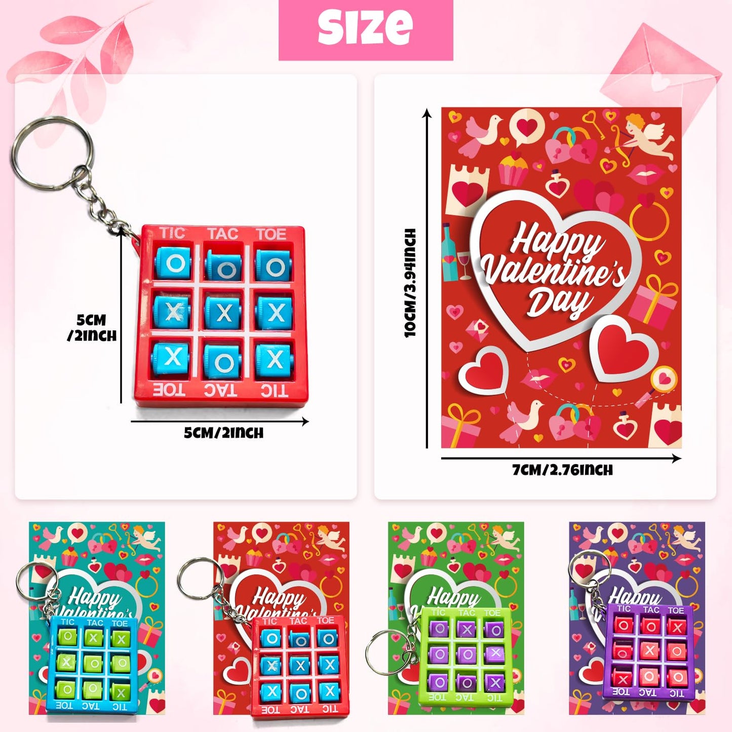 Aviski 28-Pack Valentine Cards with Tic Tac Toe Keychains – Kids Classroom Rewards