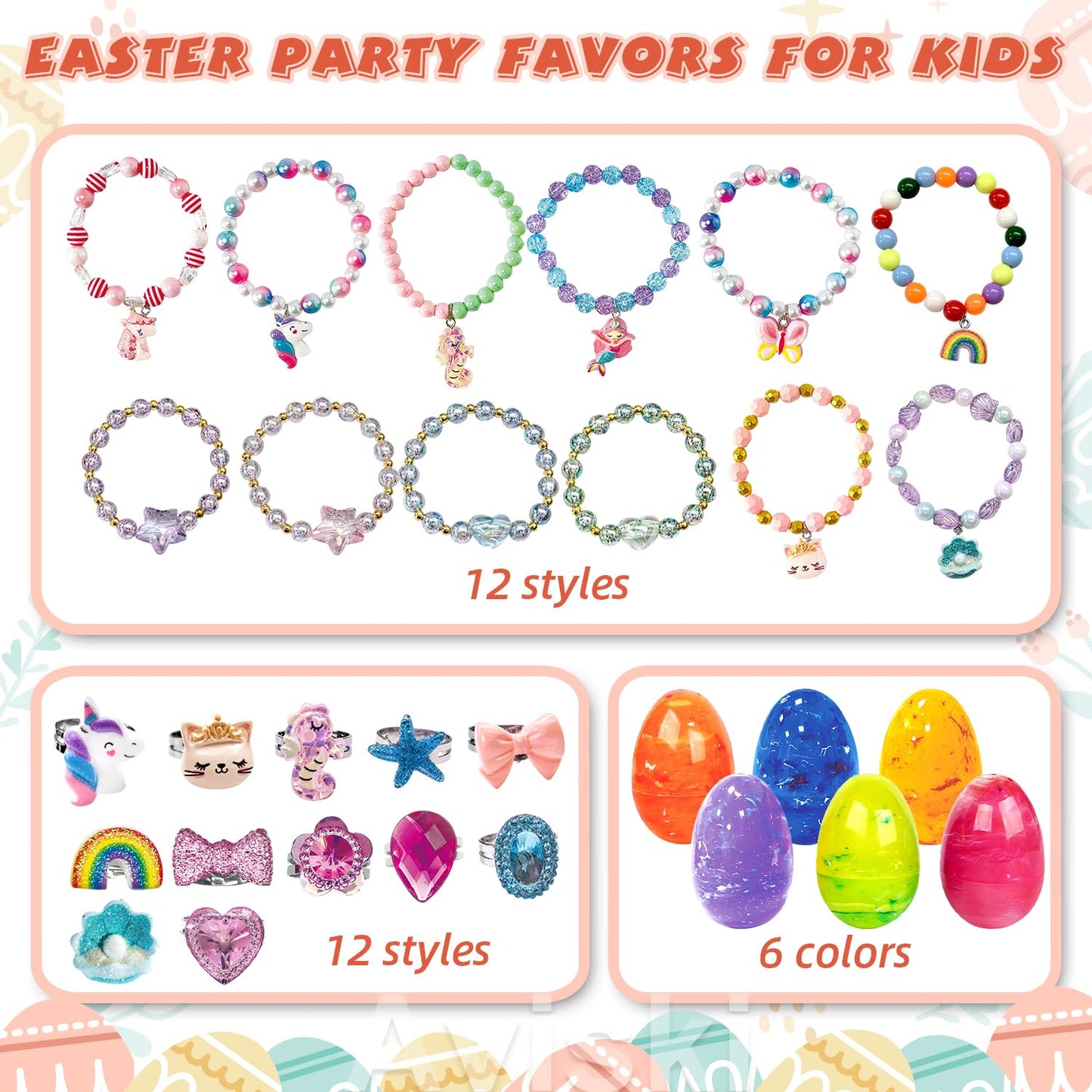 Aviski 12Pcs Easter Surprise Eggs – Bracelets & Rings Inside, Party Favors & Egg Hunt Treats
