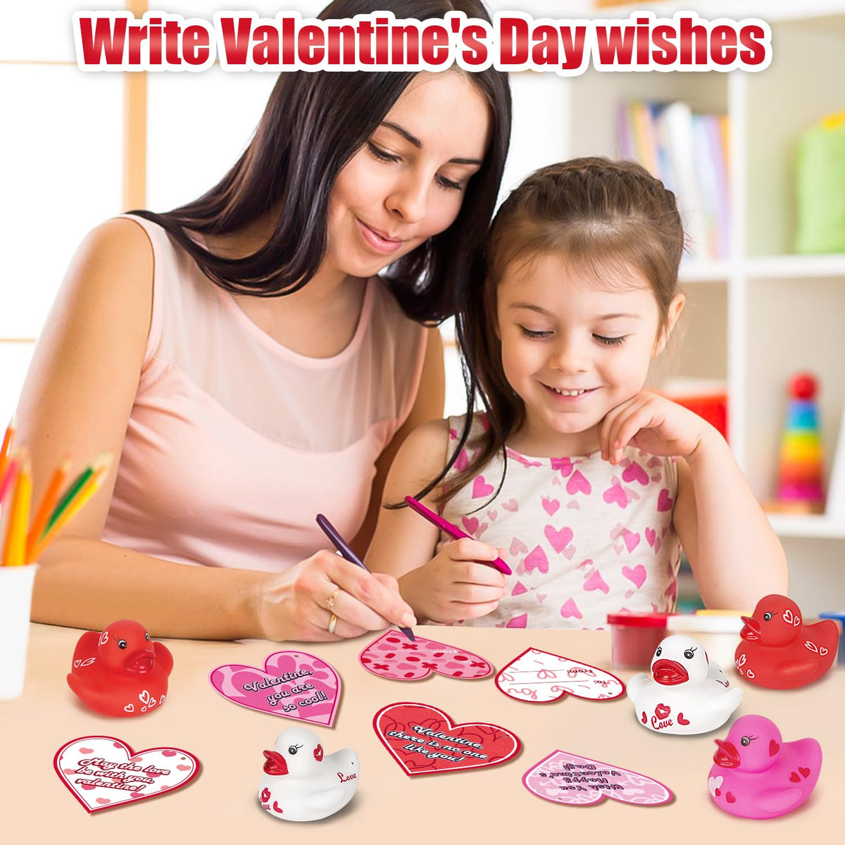Aviski 30Pcs Kids Valentines Gifts for Classroom | Cute Rubber Ducks & Cards