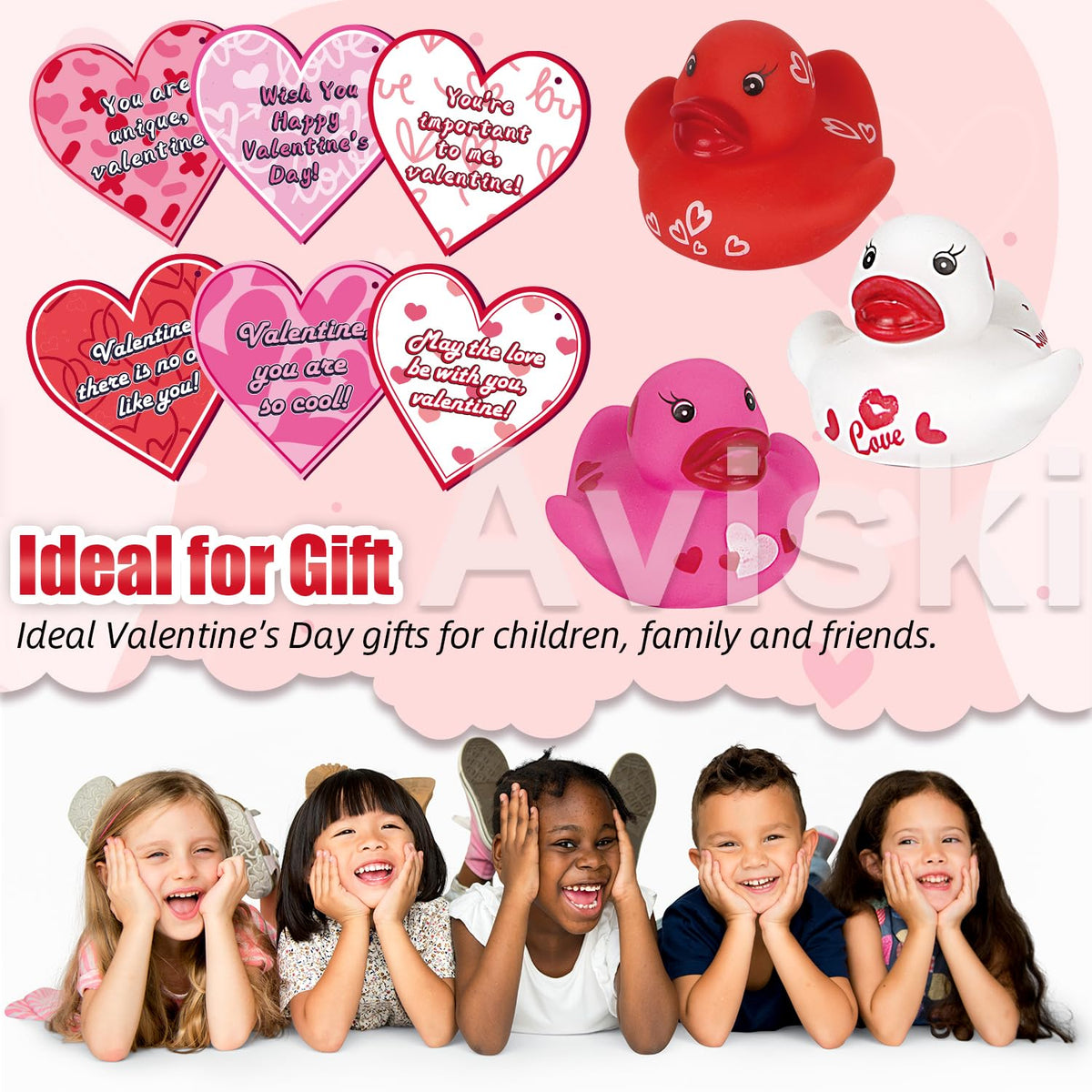 Aviski 30Pcs Kids Valentines Gifts for Classroom | Cute Rubber Ducks & Cards