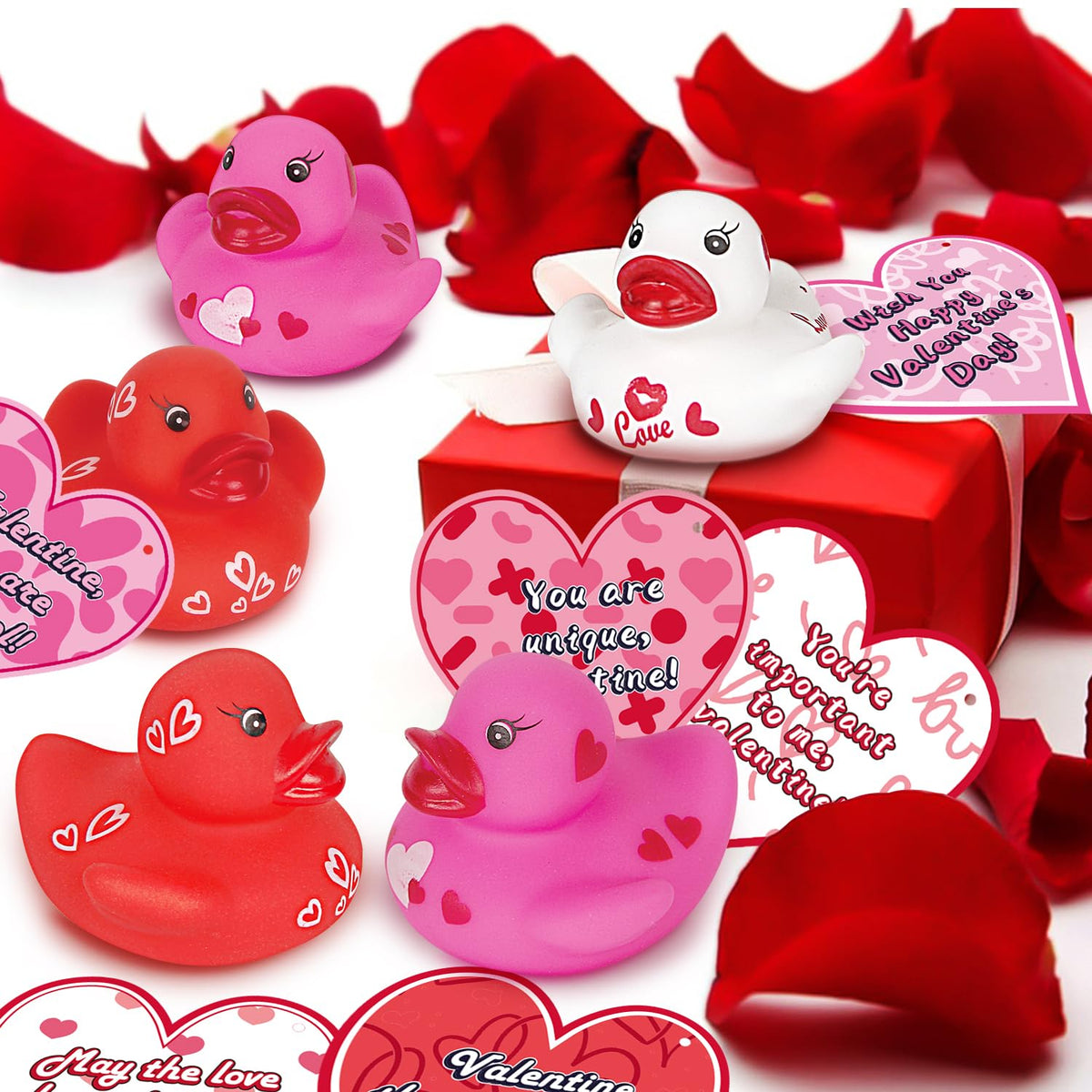 Aviski 30Pcs Kids Valentines Gifts for Classroom | Cute Rubber Ducks & Cards