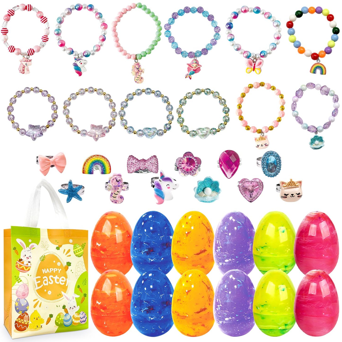 Aviski 12Pcs Easter Surprise Eggs – Bracelets & Rings Inside, Party Favors & Egg Hunt Treats