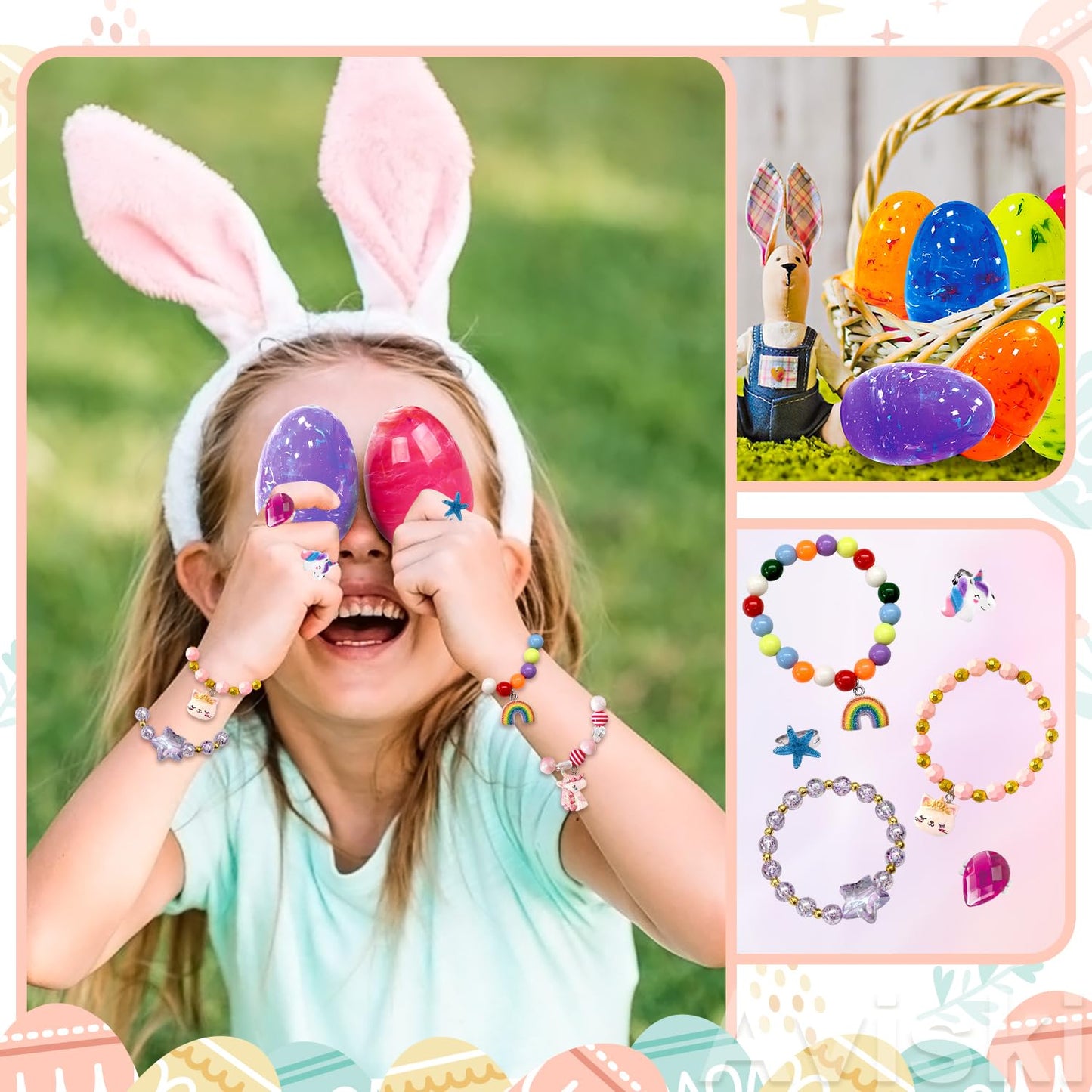Aviski 12Pcs Easter Surprise Eggs – Bracelets & Rings Inside, Party Favors & Egg Hunt Treats