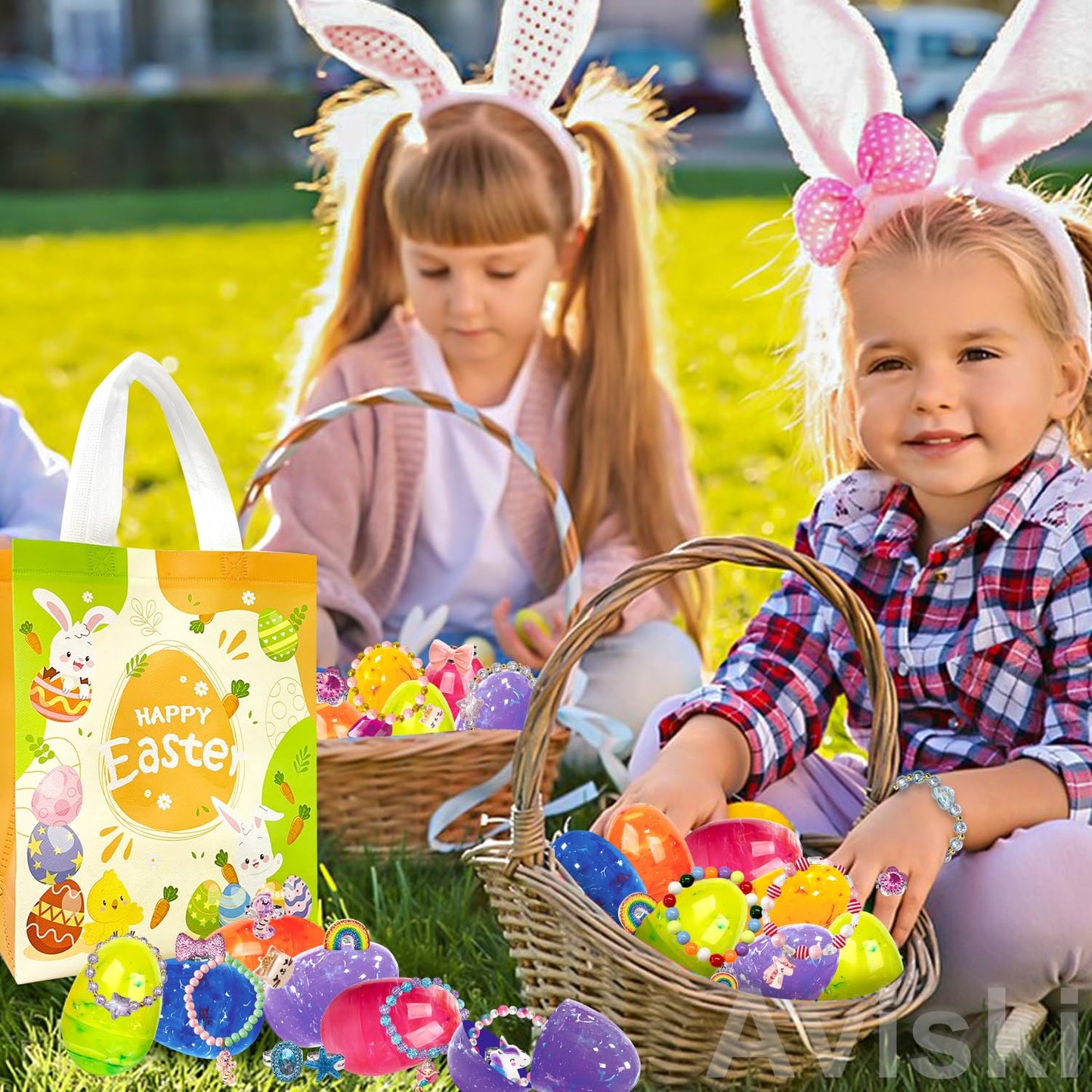 Aviski 12Pcs Easter Surprise Eggs – Bracelets & Rings Inside, Party Favors & Egg Hunt Treats