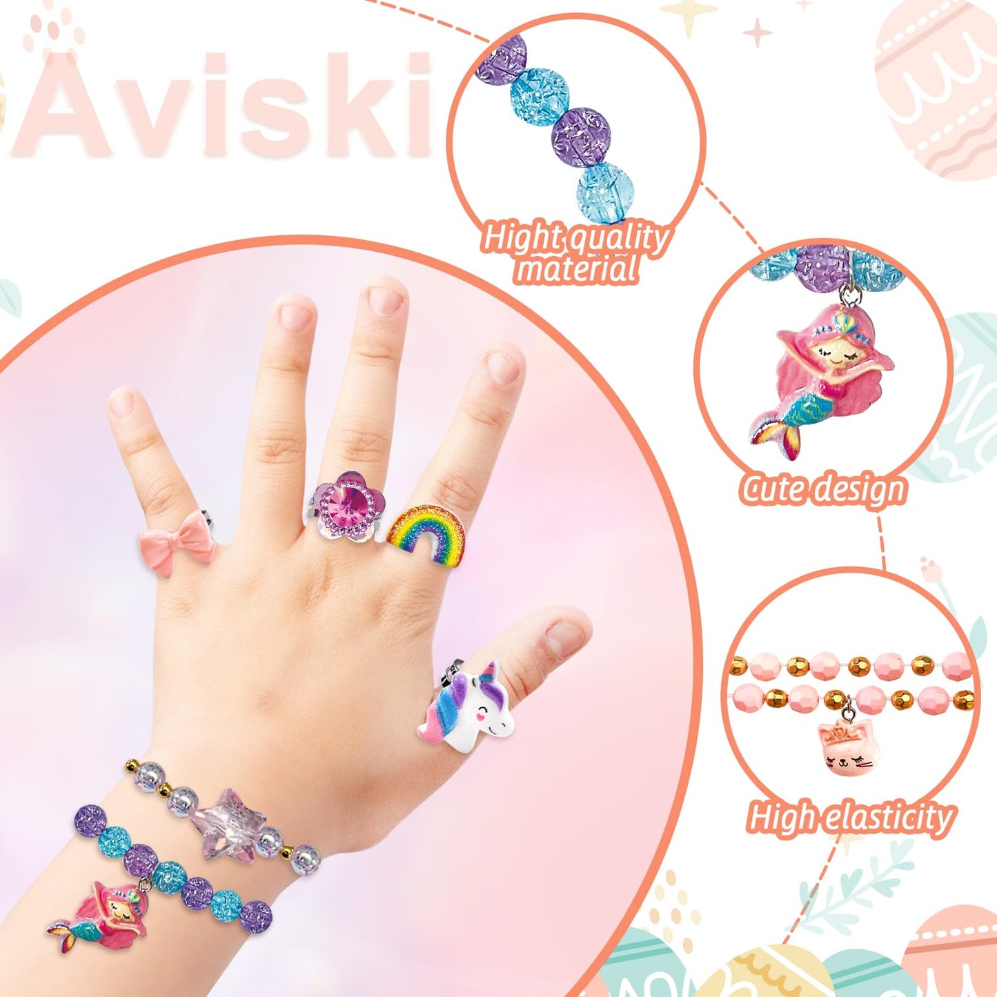 Aviski 12Pcs Easter Surprise Eggs – Bracelets & Rings Inside, Party Favors & Egg Hunt Treats
