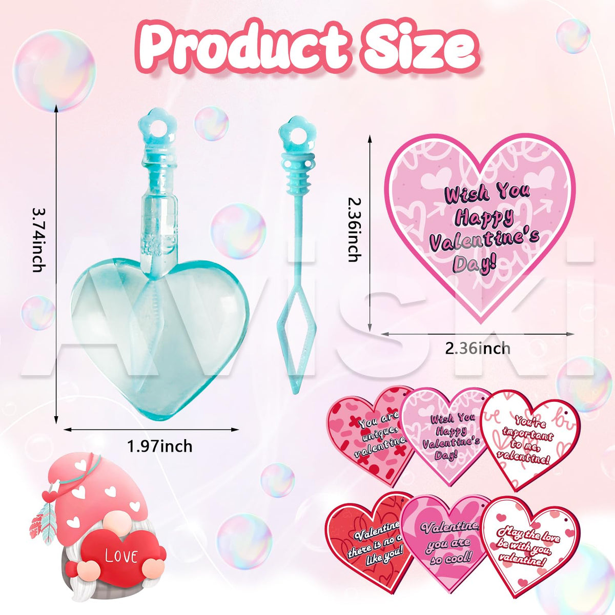 Aviski 28Pcs Kids Valentines Day Gifts — Heart Cards with Bubble Wands for Classroom Exchanges
