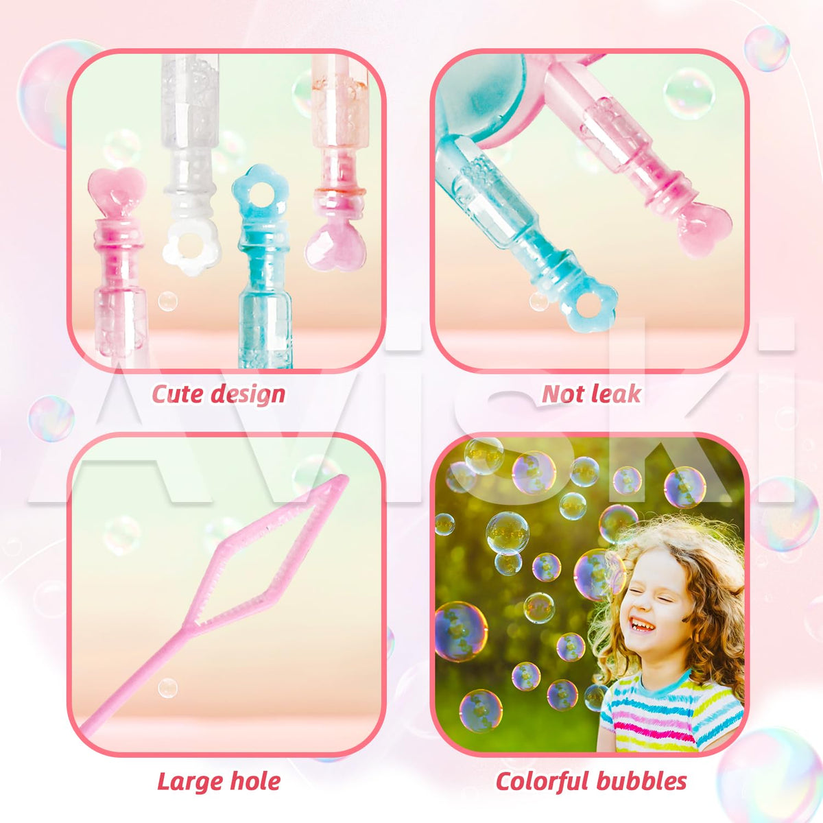 Aviski 28Pcs Kids Valentines Day Gifts — Heart Cards with Bubble Wands for Classroom Exchanges