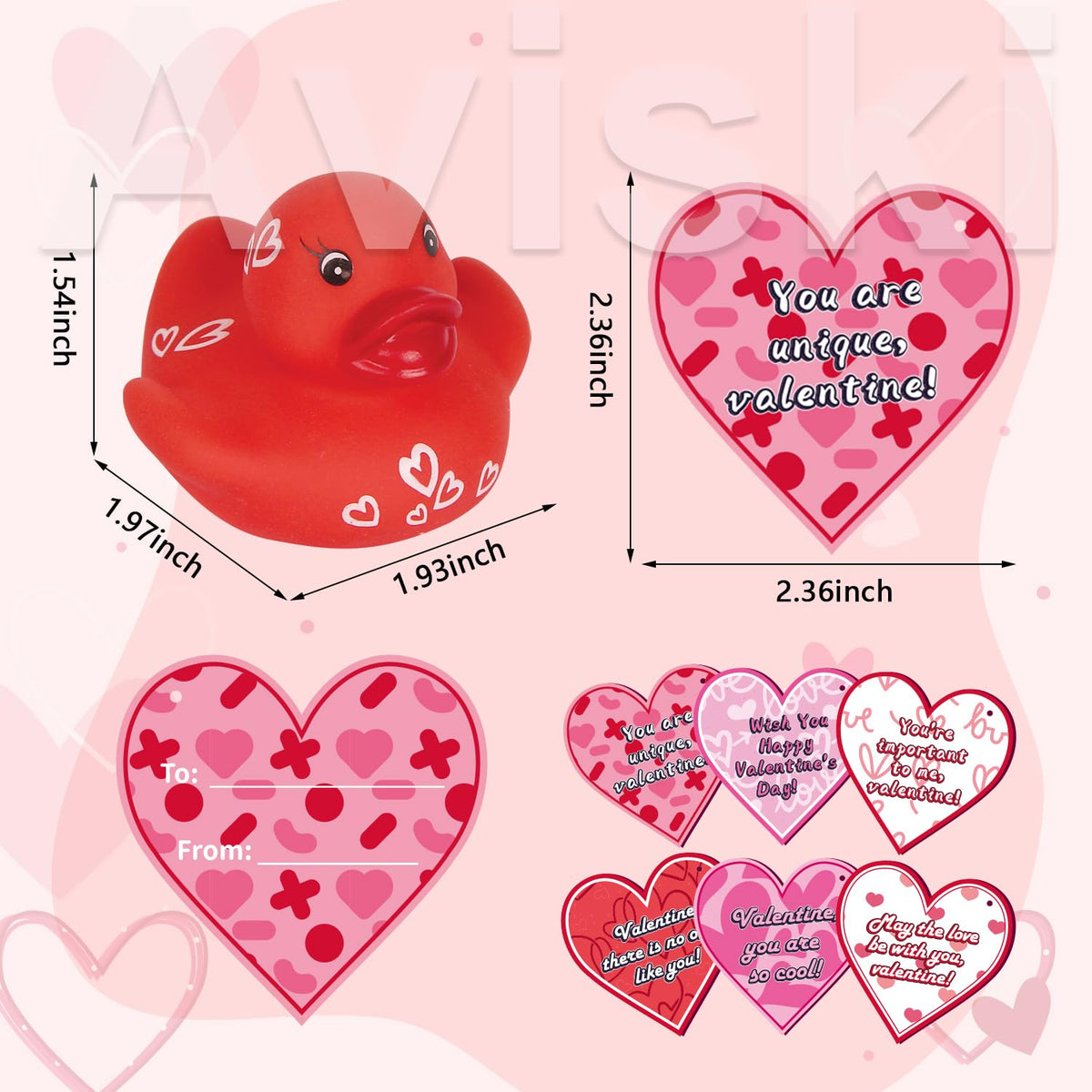 Aviski 30Pcs Kids Valentines Gifts for Classroom | Cute Rubber Ducks & Cards