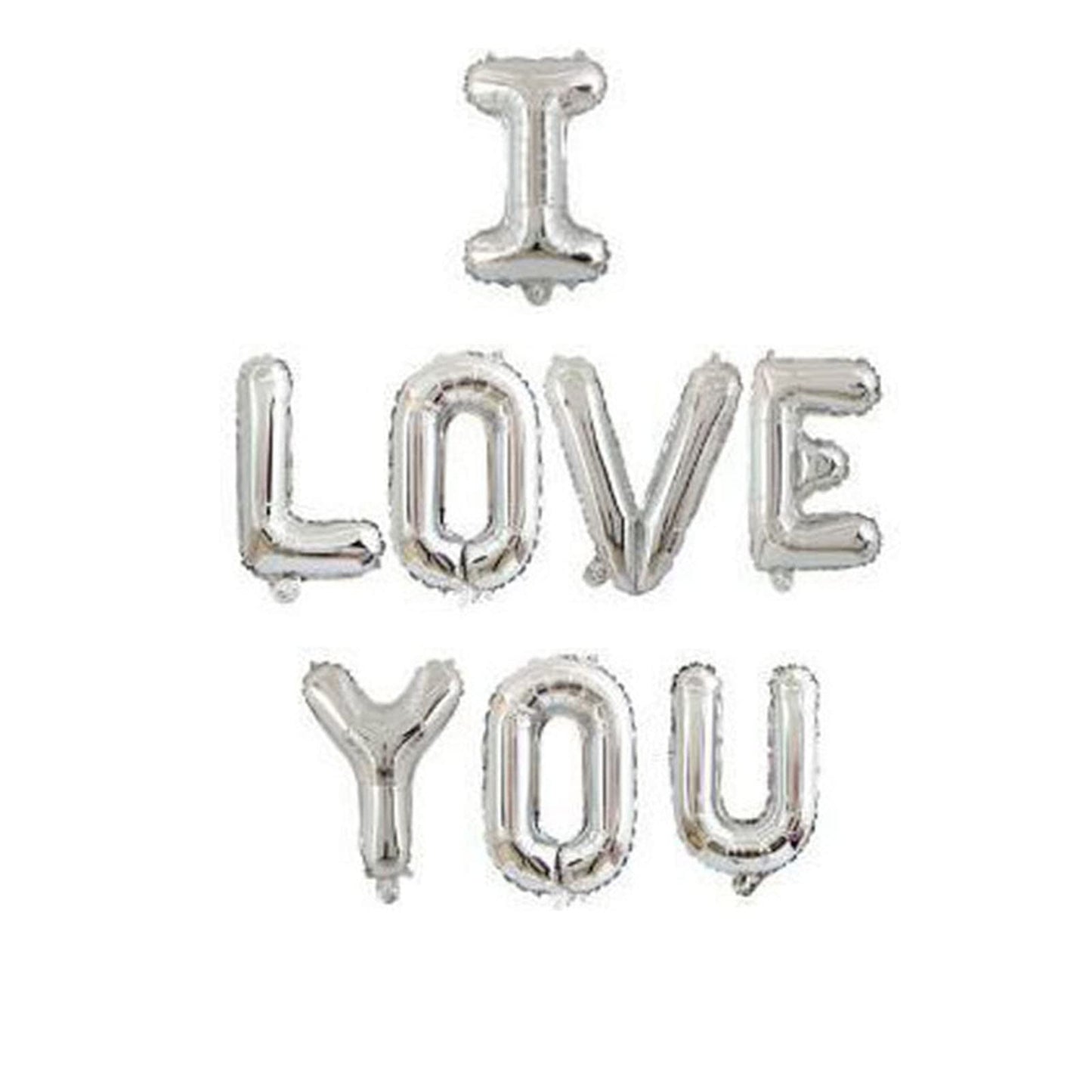 AVMBC I Love You Foil Letter Balloon - 16in Silver Valentines, Anniversary & Wedding Decor