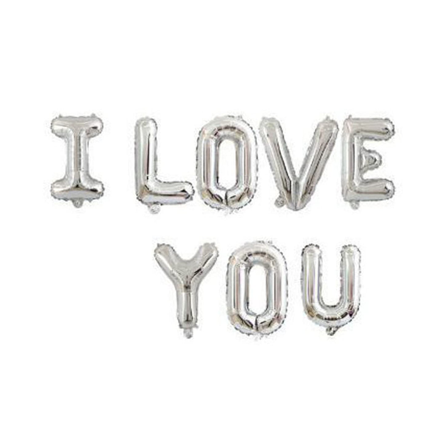 AVMBC I Love You Foil Letter Balloon - 16in Silver Valentines, Anniversary & Wedding Decor