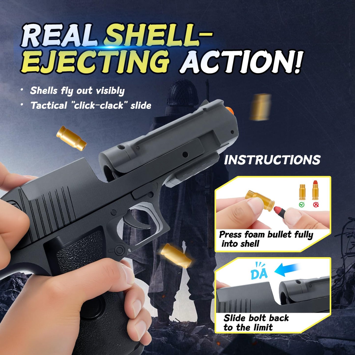 Awadas Shell-Ejecting Blaster – ASTM-Certified Safe Foam, 32ft Range, Goggles Included | Gift for 6+