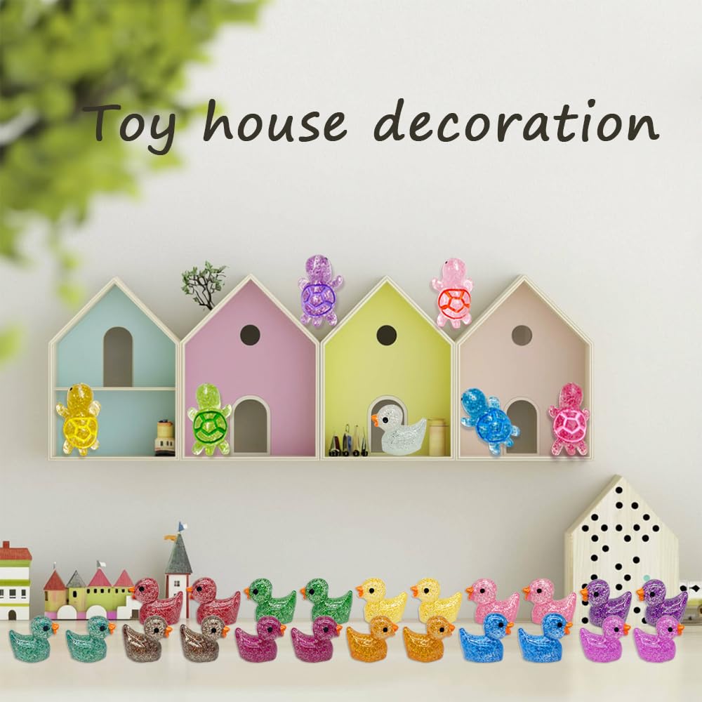 AWEELON 86pcs Mini Resin Animal Figurines – Glow Ducks, Turtles, Highland Cow, Bunny, and Axolotl
