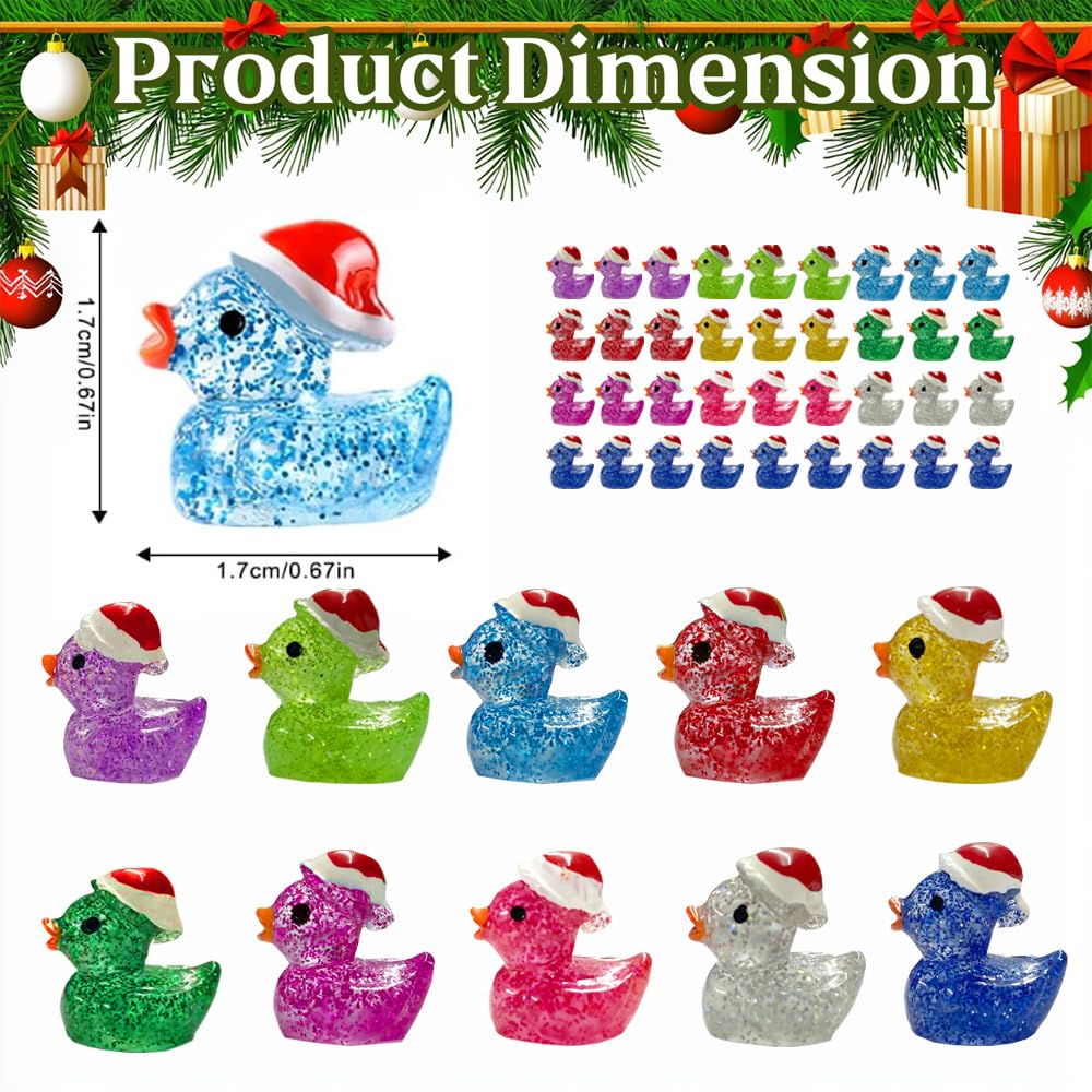 AWEELON 100Pcs Christmas Glitter Mini Resin Ducks | Luminous Tiny Ducks for Fairy Gardens, Dollhouses & Ornaments