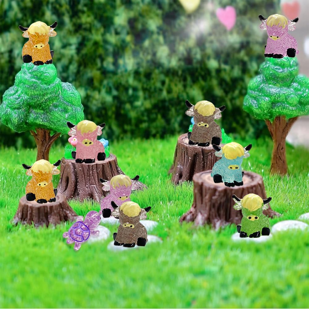 AWEELON 86pcs Mini Resin Animal Figurines – Glow Ducks, Turtles, Highland Cow, Bunny, and Axolotl