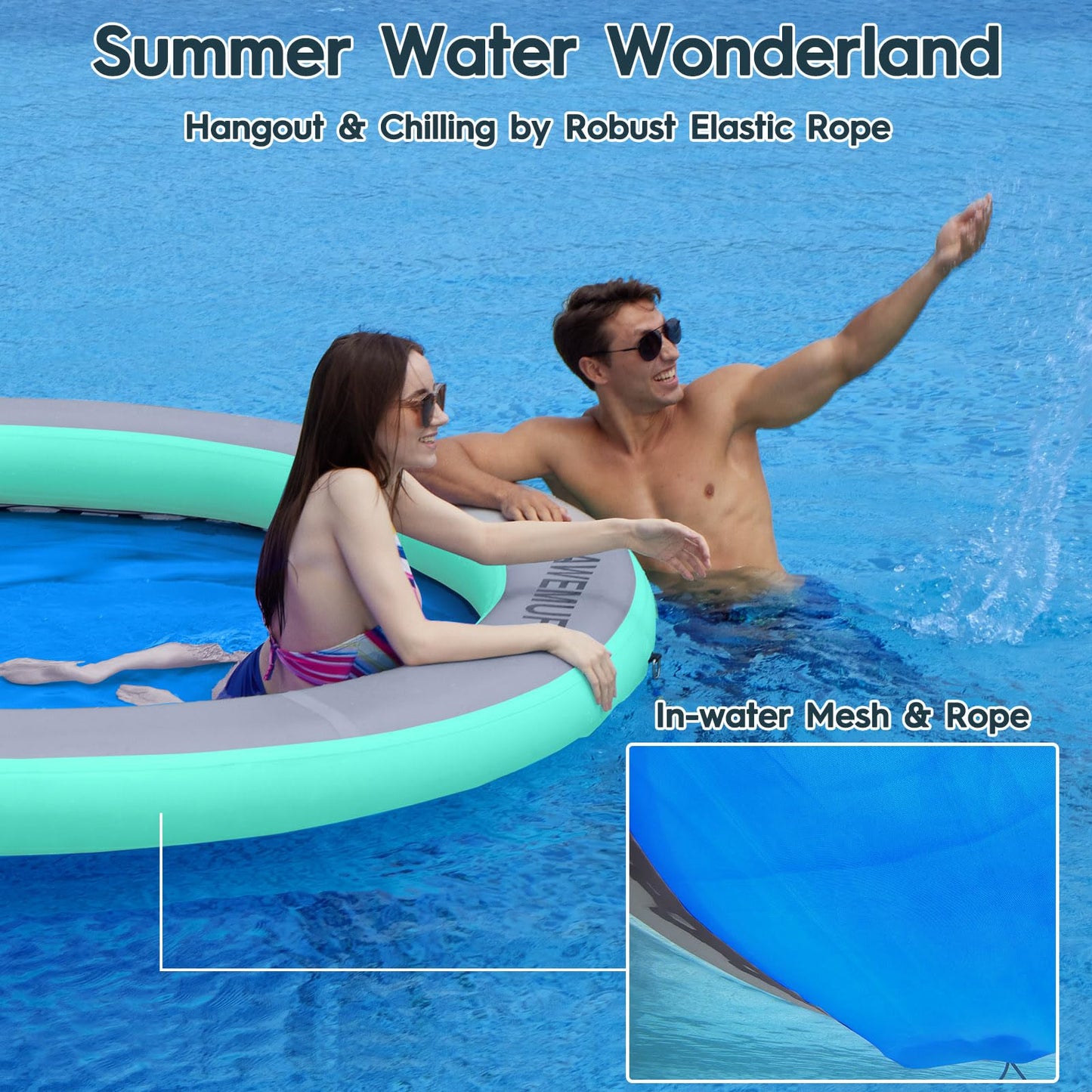 AWEMUFA 8ft Floating Ring Lake Raft – 8-Inch Thick Multi-Person Water Hammock