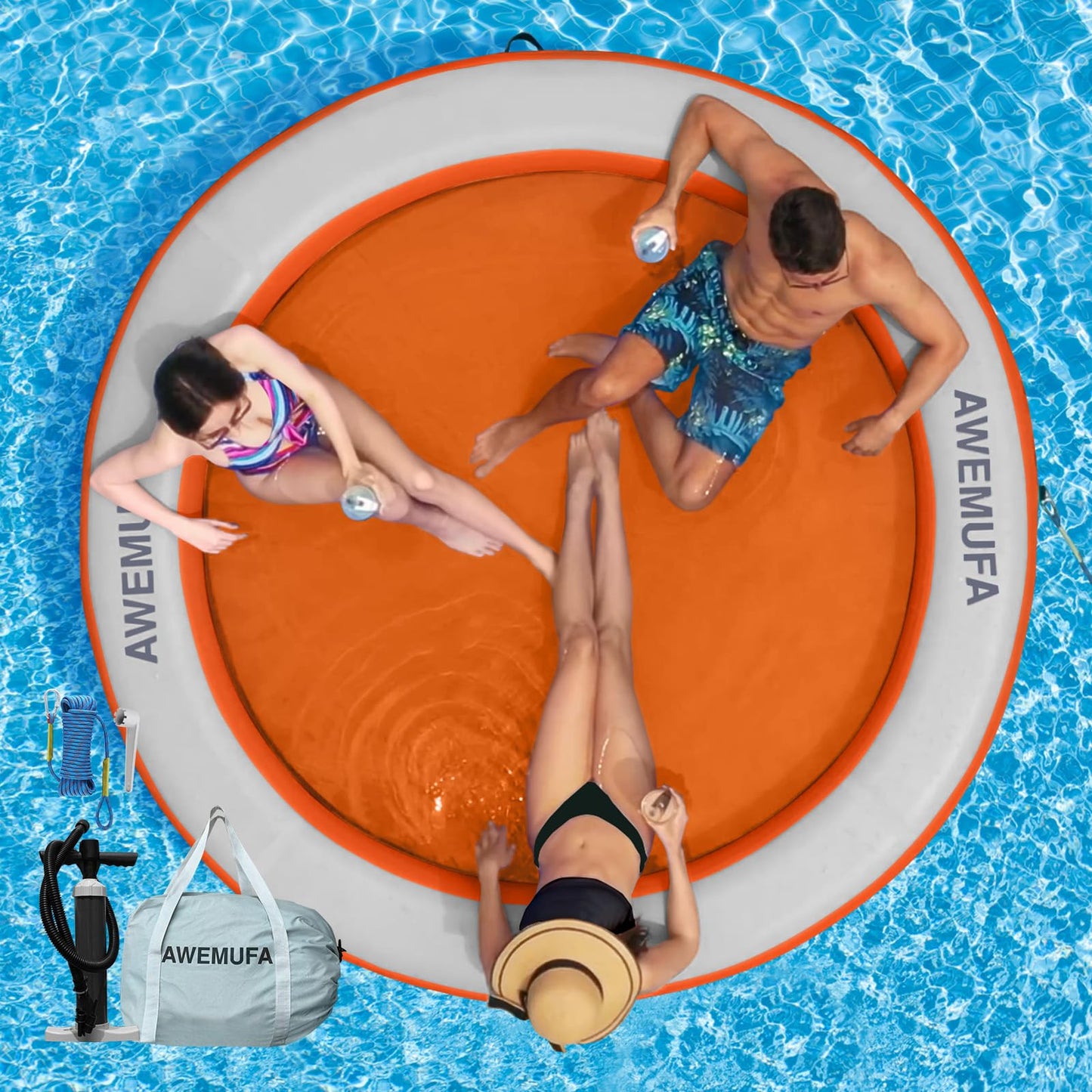 AWEMUFA 8ft Water Hammock – 8-Inch Thick Mesh Floating Ring