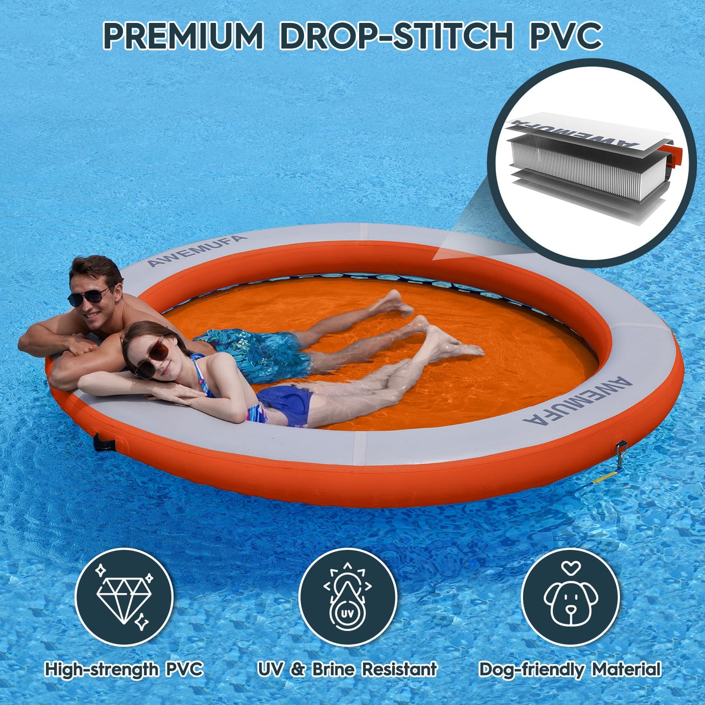 AWEMUFA 8ft Water Hammock – 8-Inch Thick Mesh Floating Ring