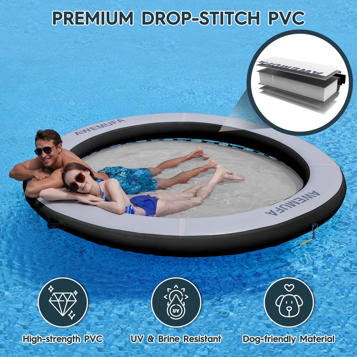 AWEMUFA 8ft Water Hammock | 8-Inch Thick Round Floating Ring for Pool and Lake