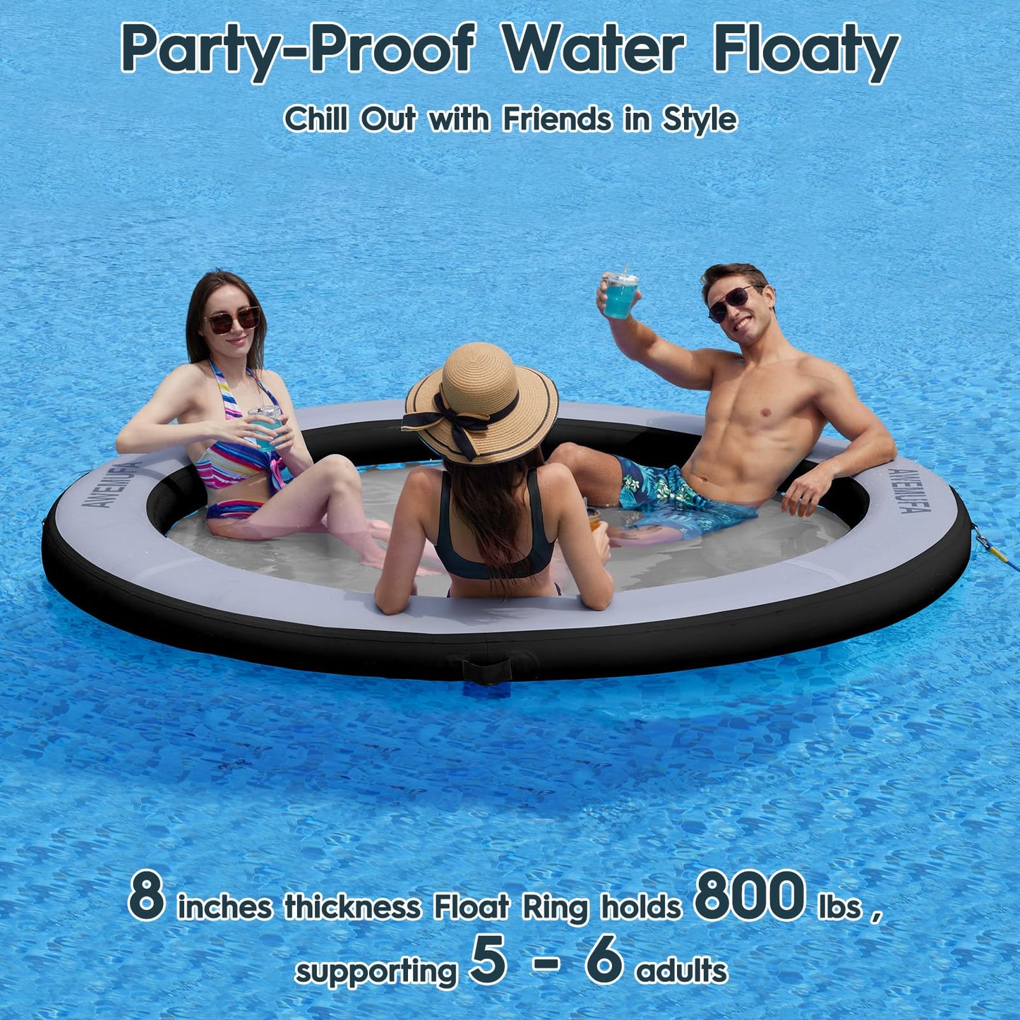 AWEMUFA 8ft Water Hammock | 8-Inch Thick Round Floating Ring for Pool and Lake