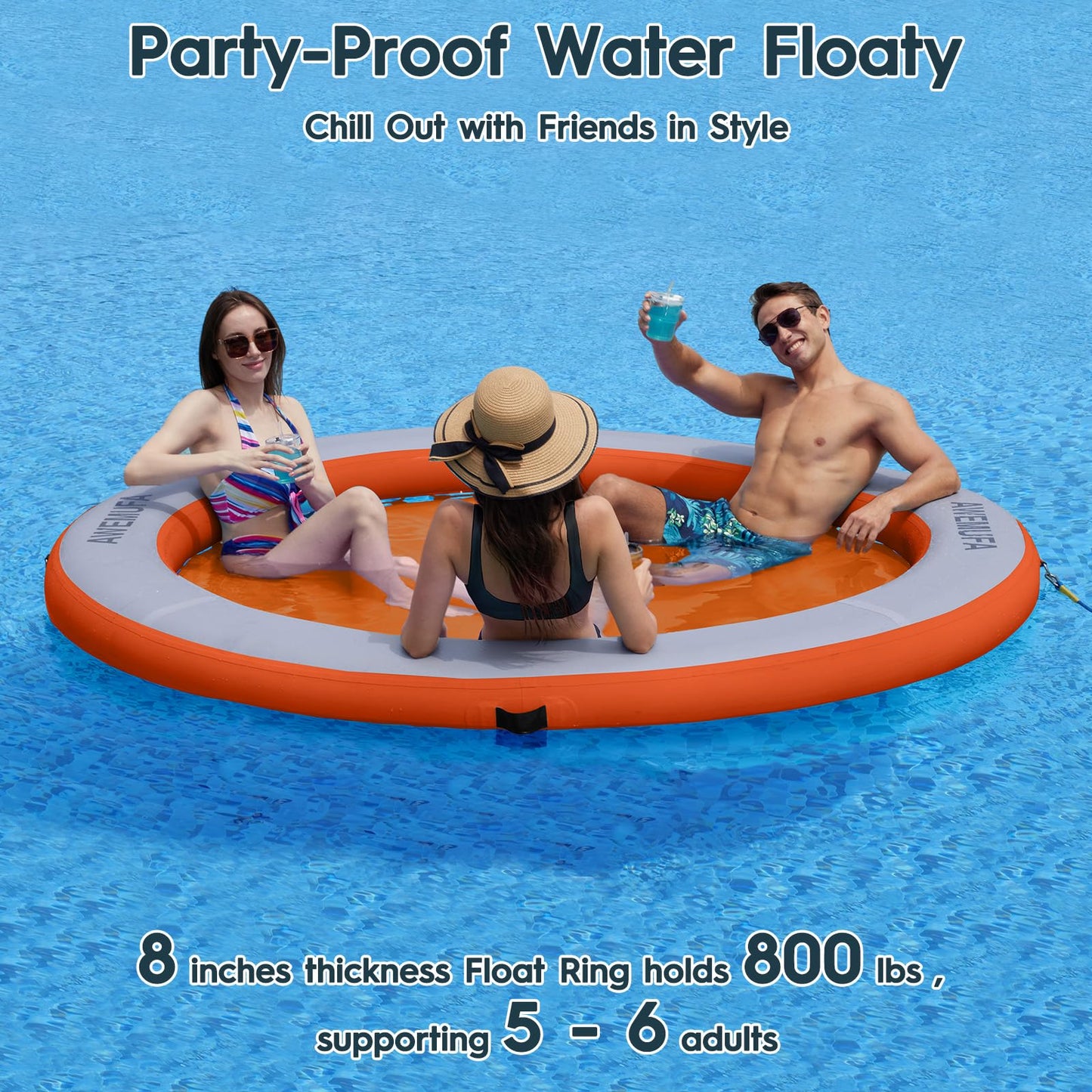AWEMUFA 8ft Water Hammock – 8-Inch Thick Mesh Floating Ring
