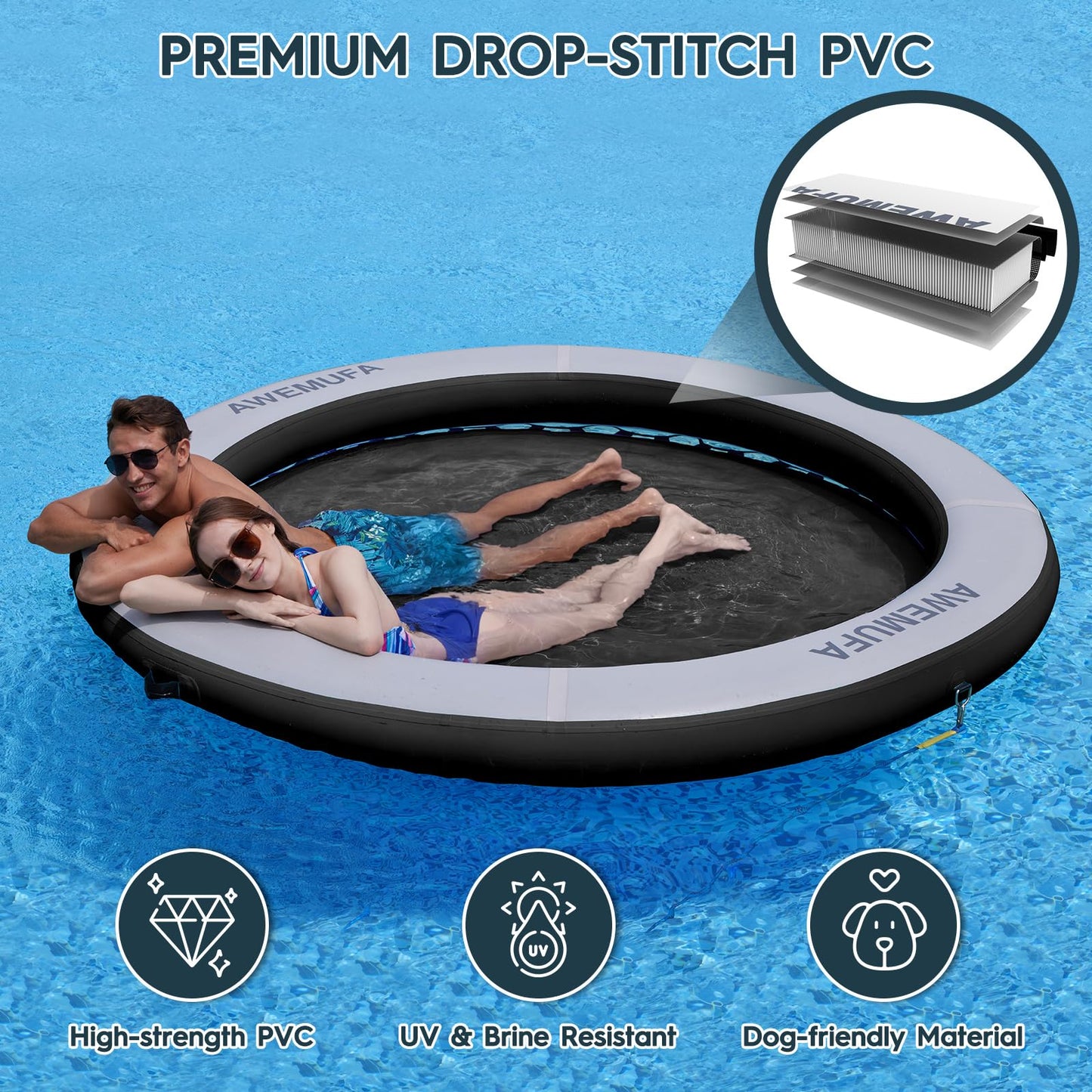 AWEMUFA 8ft Water Hammock — 8in Thick Mesh Ring for Adults