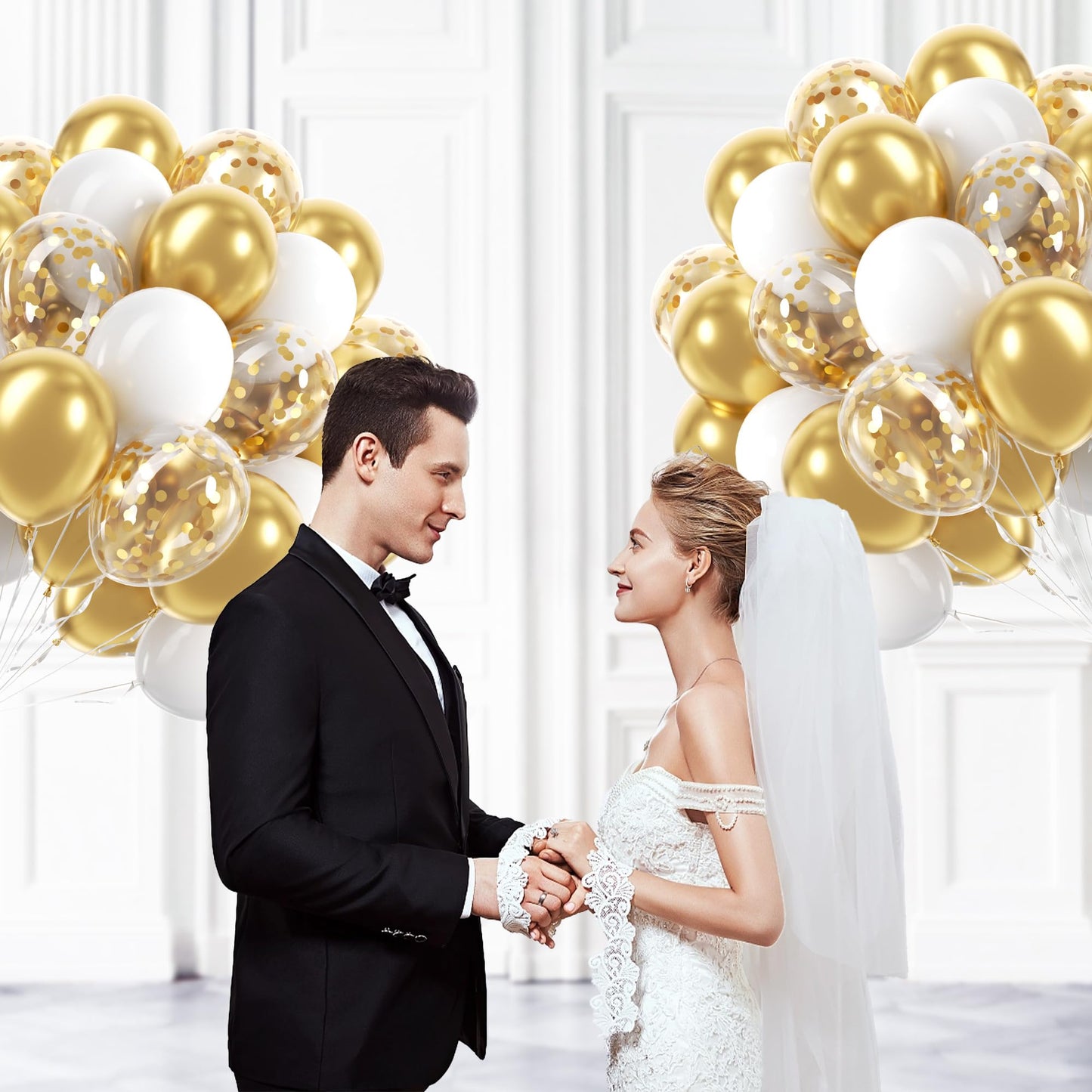 awenztech 60pcs Gold & White Balloons Set – 12in Confetti & Metallic Balloons for Weddings, Graduation, Birthdays