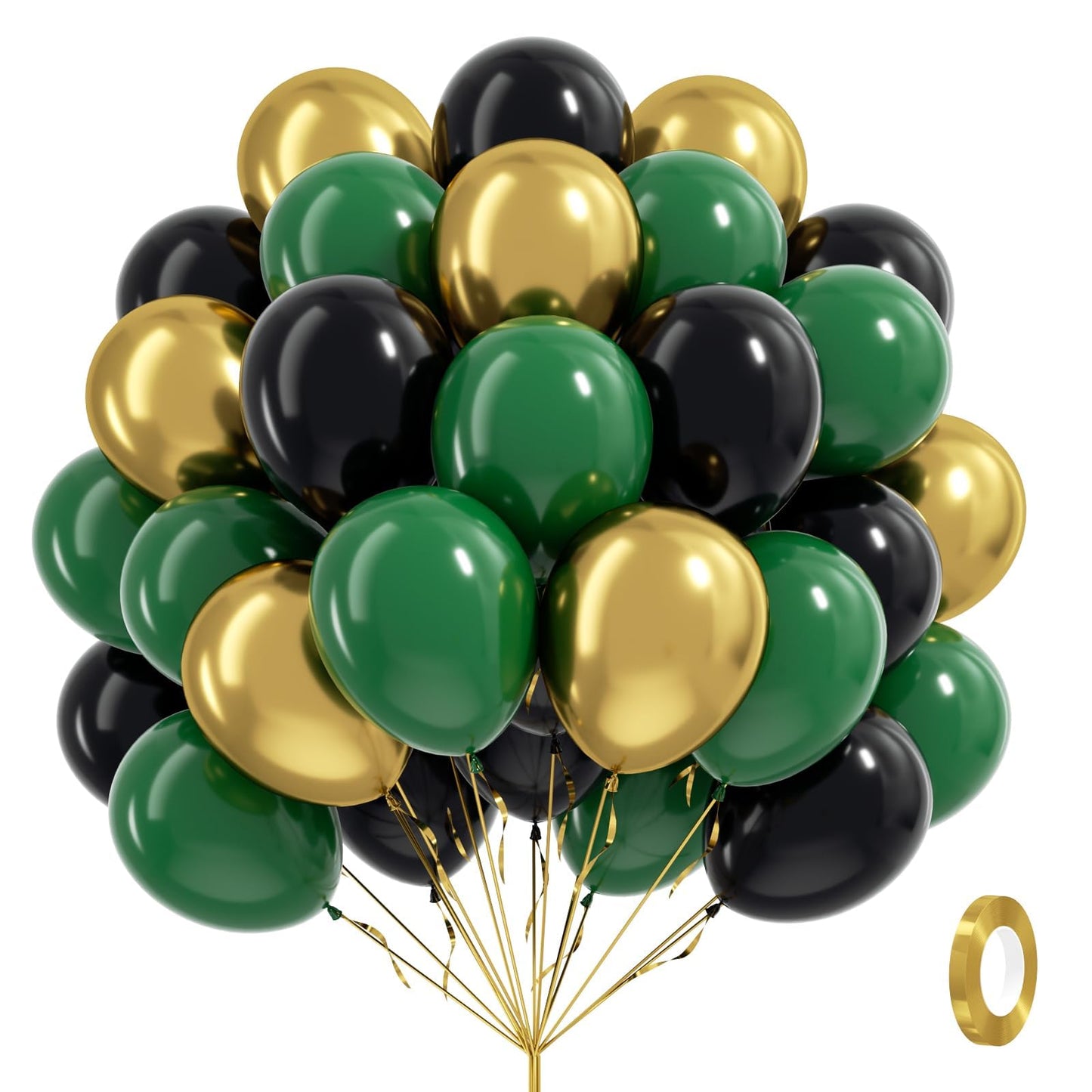 Awenztech 60pcs Green and Black 12inch Balloons with Dark Green Metallic Gold – Jungle Safari Party Decor