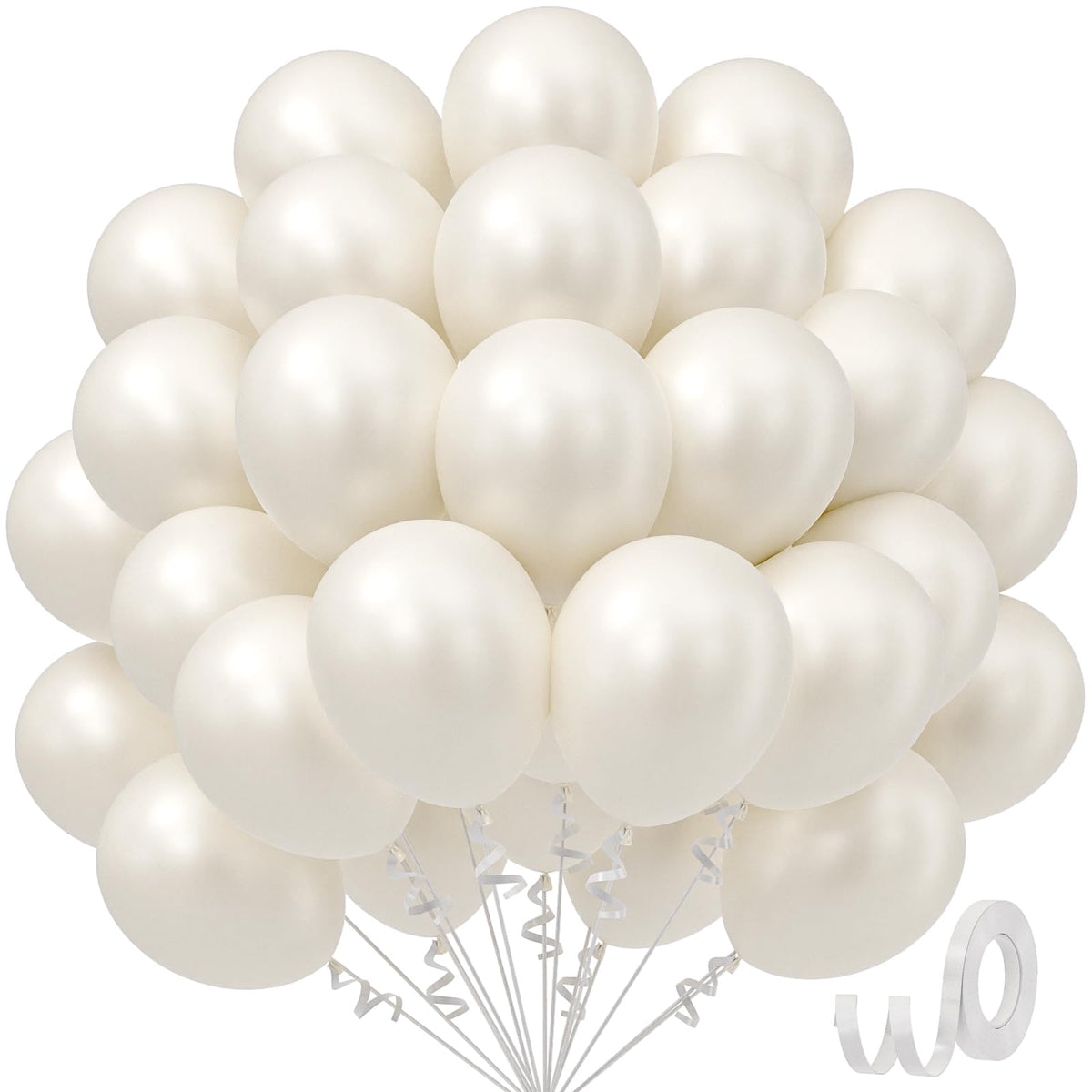 Awenztech Pearl White Balloons 12in – 50-Pack for Weddings, Baby Showers & Parties